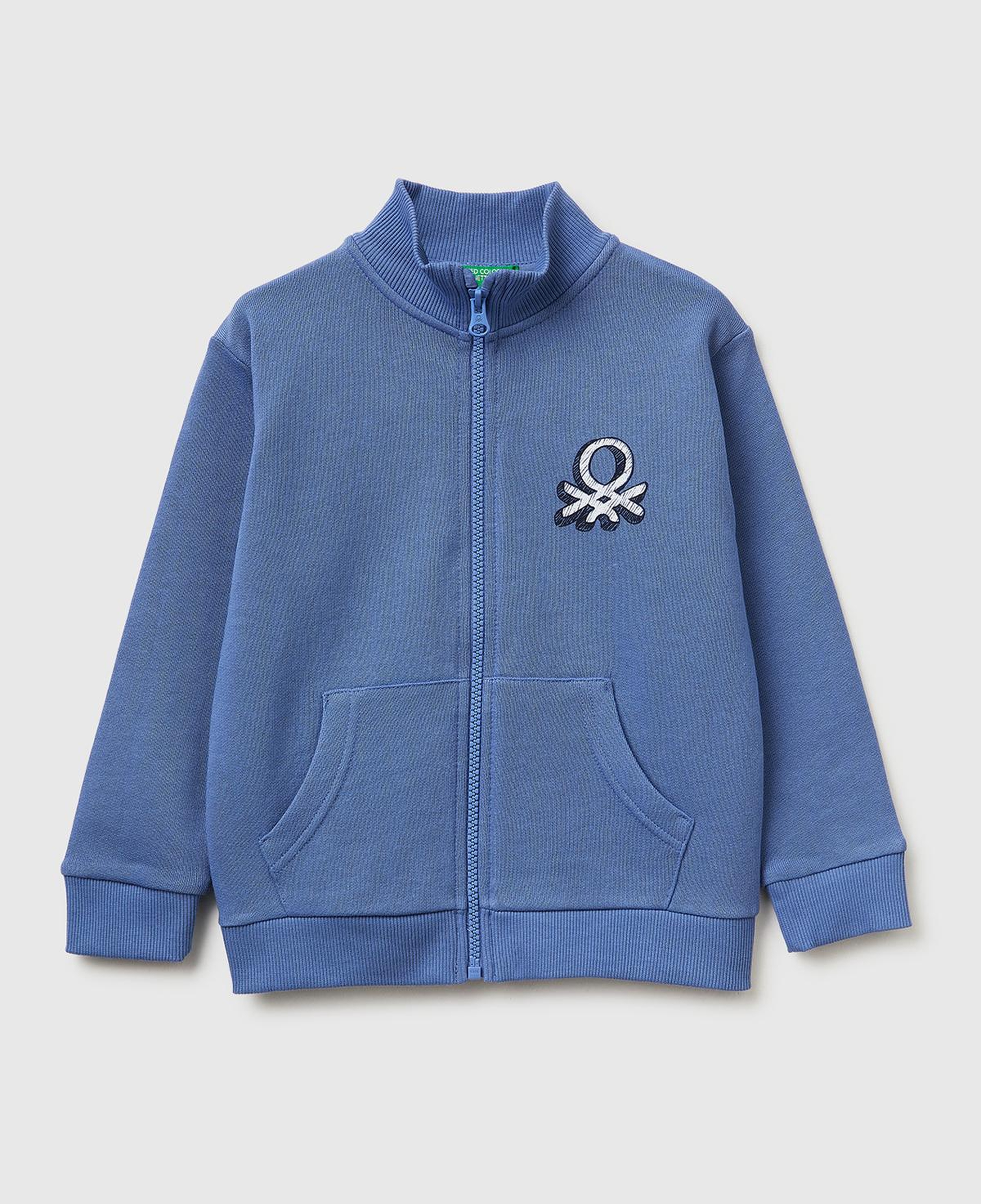 Erkek Çocuk Havacı Mavi Logo Baskılı Cepli Fermuarlı Dik Yaka Sweatshirt