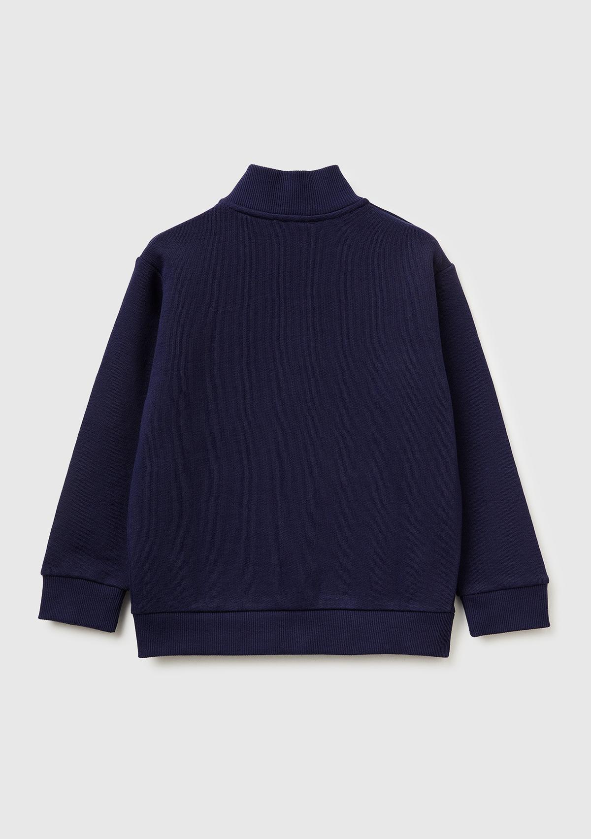 Erkek Çocuk Lacivert Logo Baskılı Cepli Fermuarlı Dik Yaka Sweatshirt