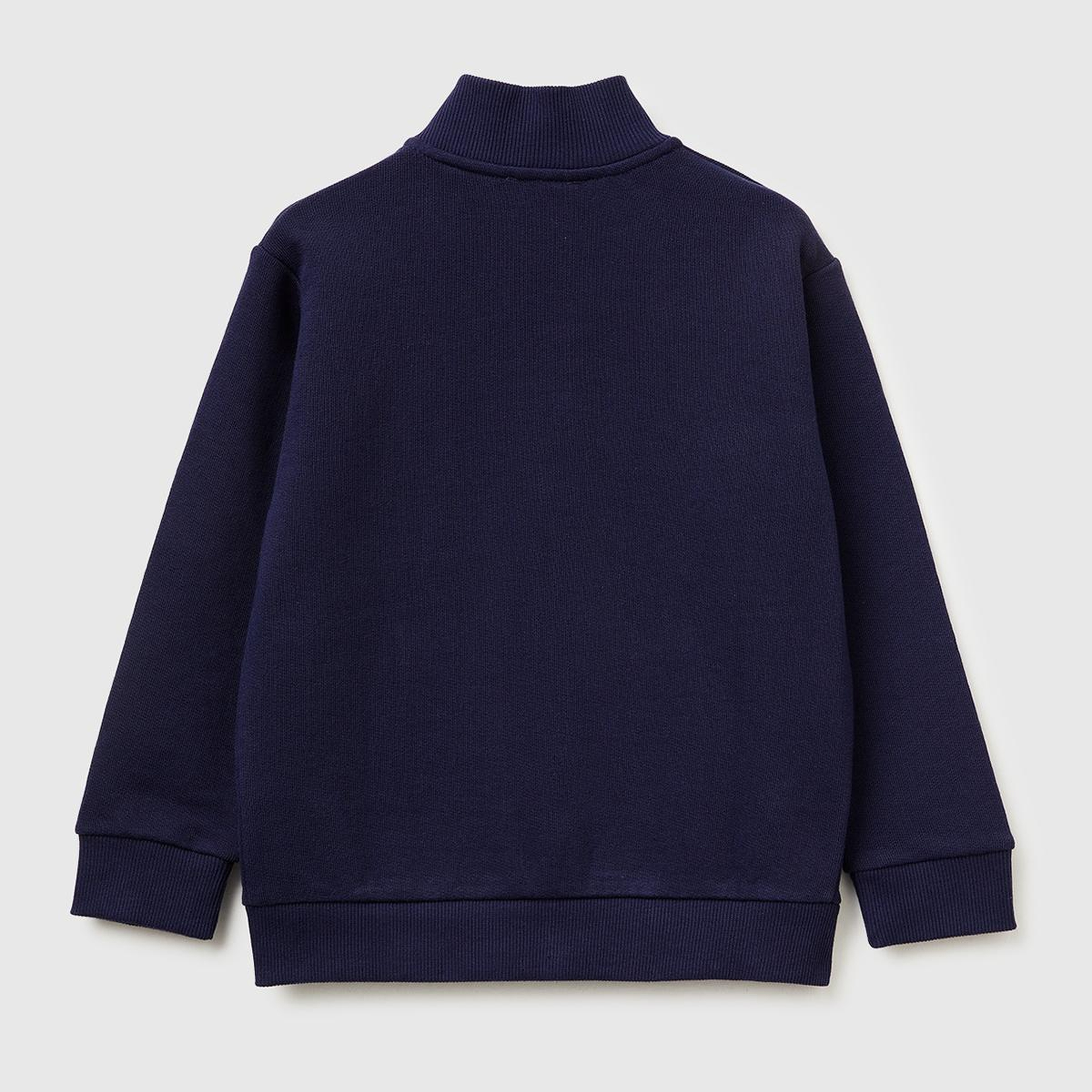 Erkek Çocuk Lacivert Logo Baskılı Cepli Fermuarlı Dik Yaka Sweatshirt