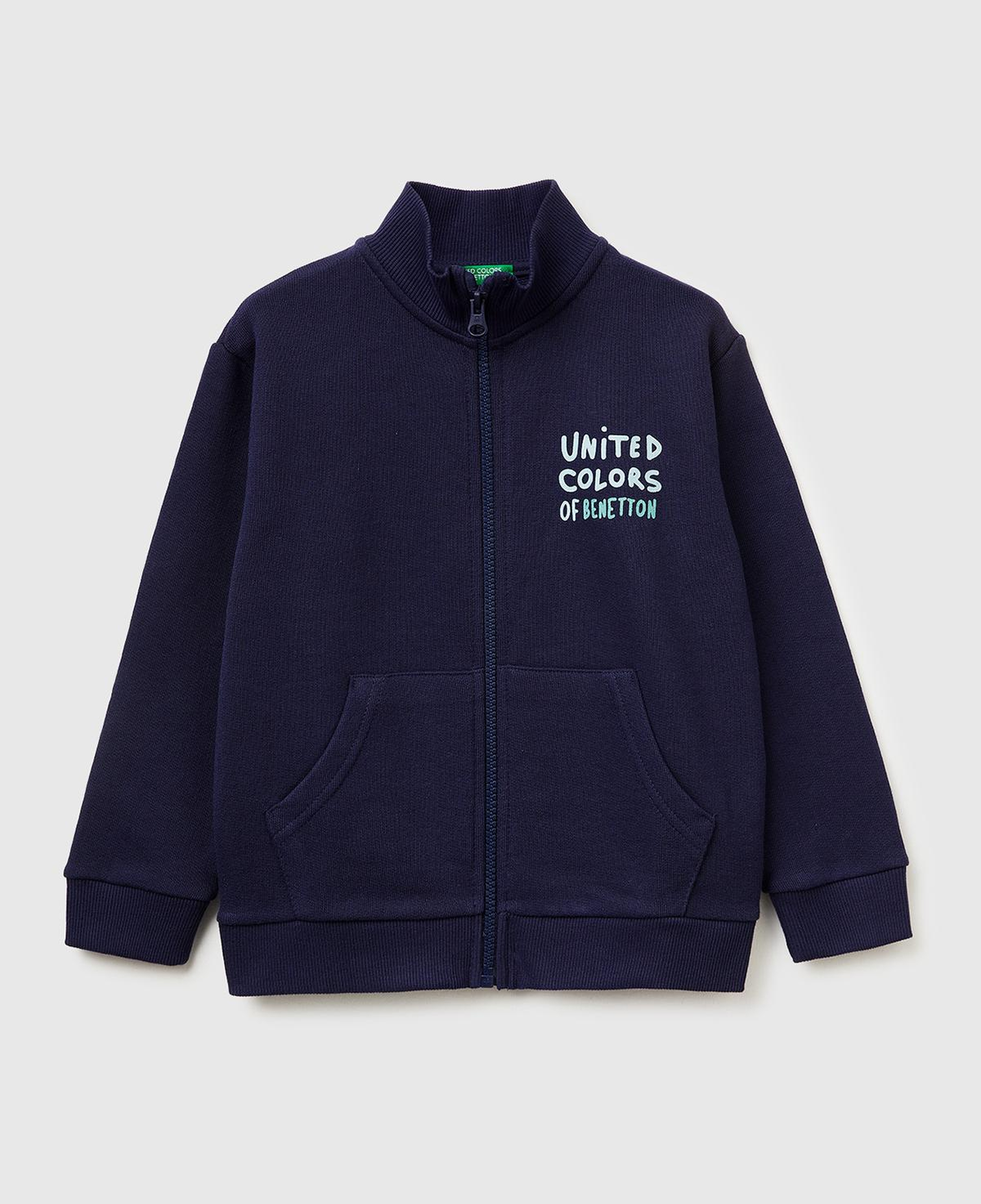 Erkek Çocuk Lacivert Logo Baskılı Cepli Fermuarlı Dik Yaka Sweatshirt