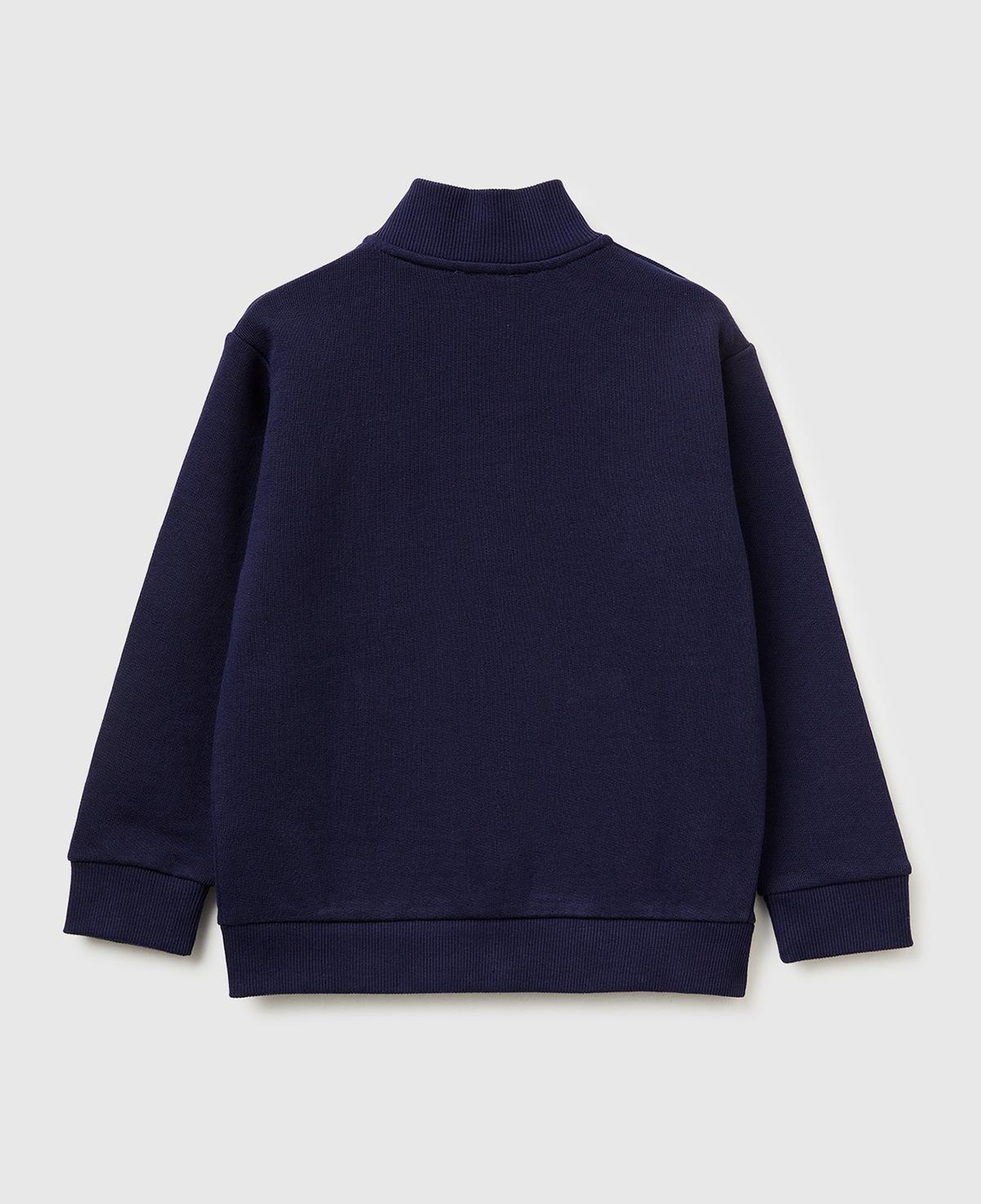 Erkek Çocuk Lacivert Logo Baskılı Cepli Fermuarlı Dik Yaka Sweatshirt