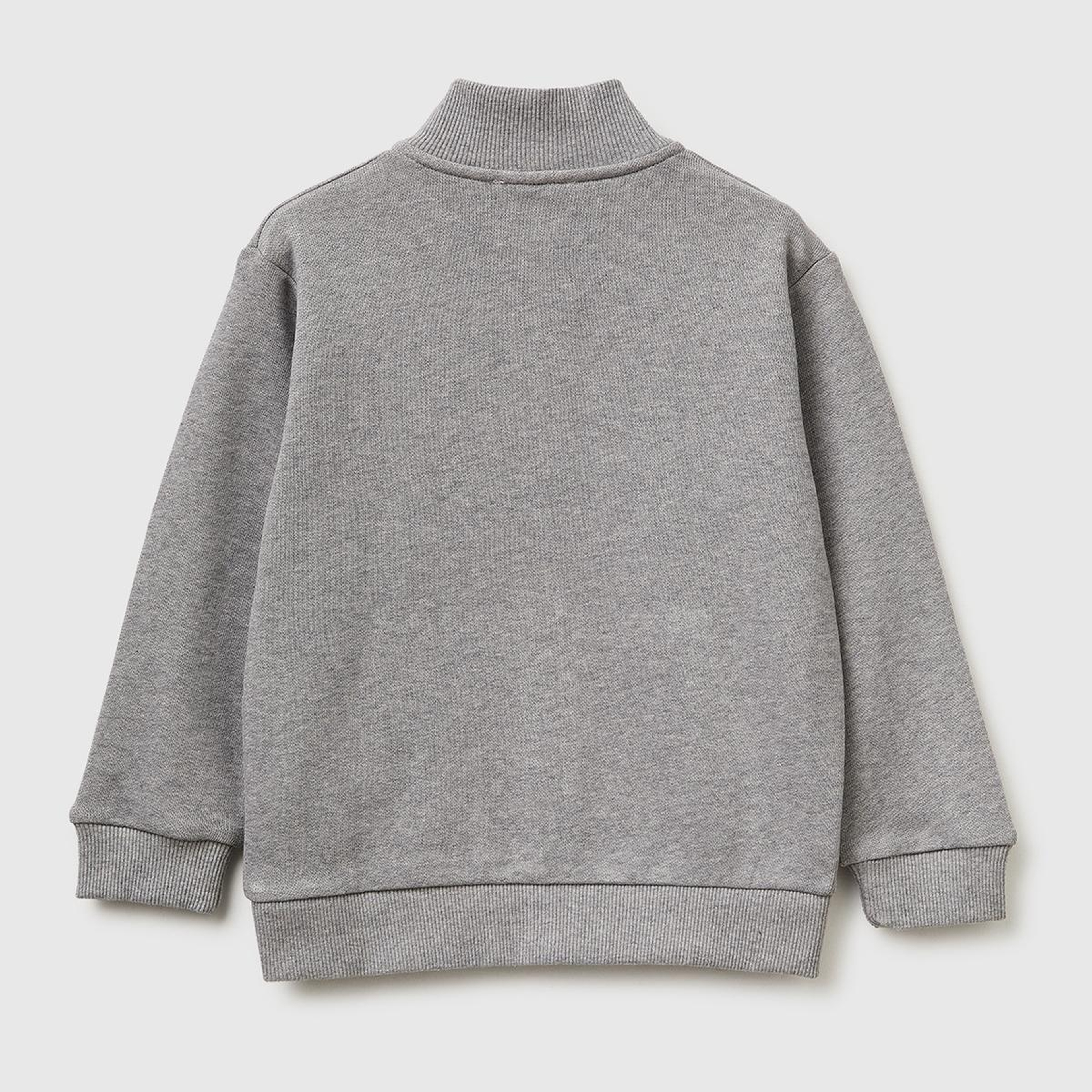 Erkek Çocuk Gri melanj Logo Baskılı Cepli Fermuarlı Dik Yaka Sweatshirt