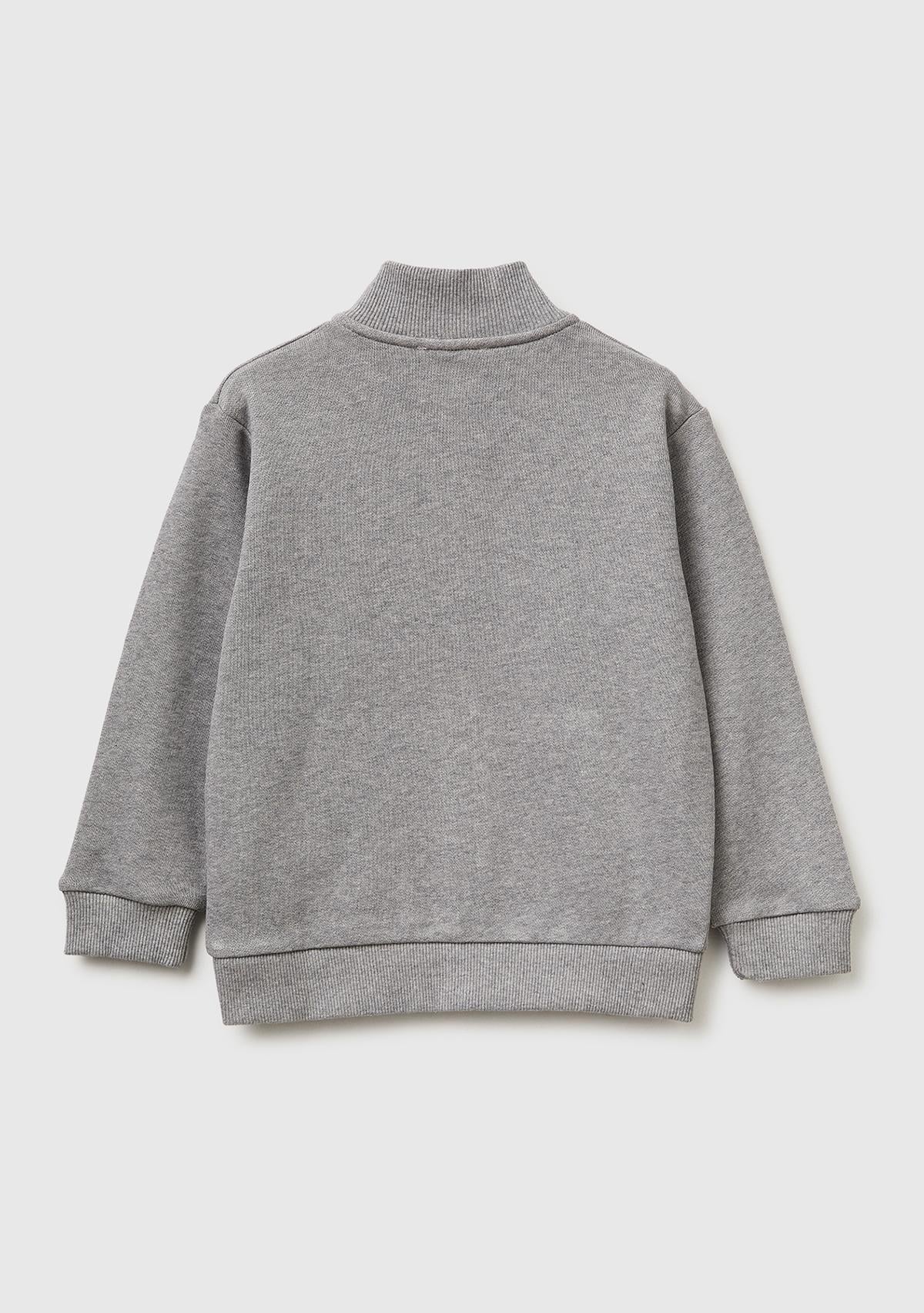 Erkek Çocuk Gri melanj Logo Baskılı Cepli Fermuarlı Dik Yaka Sweatshirt