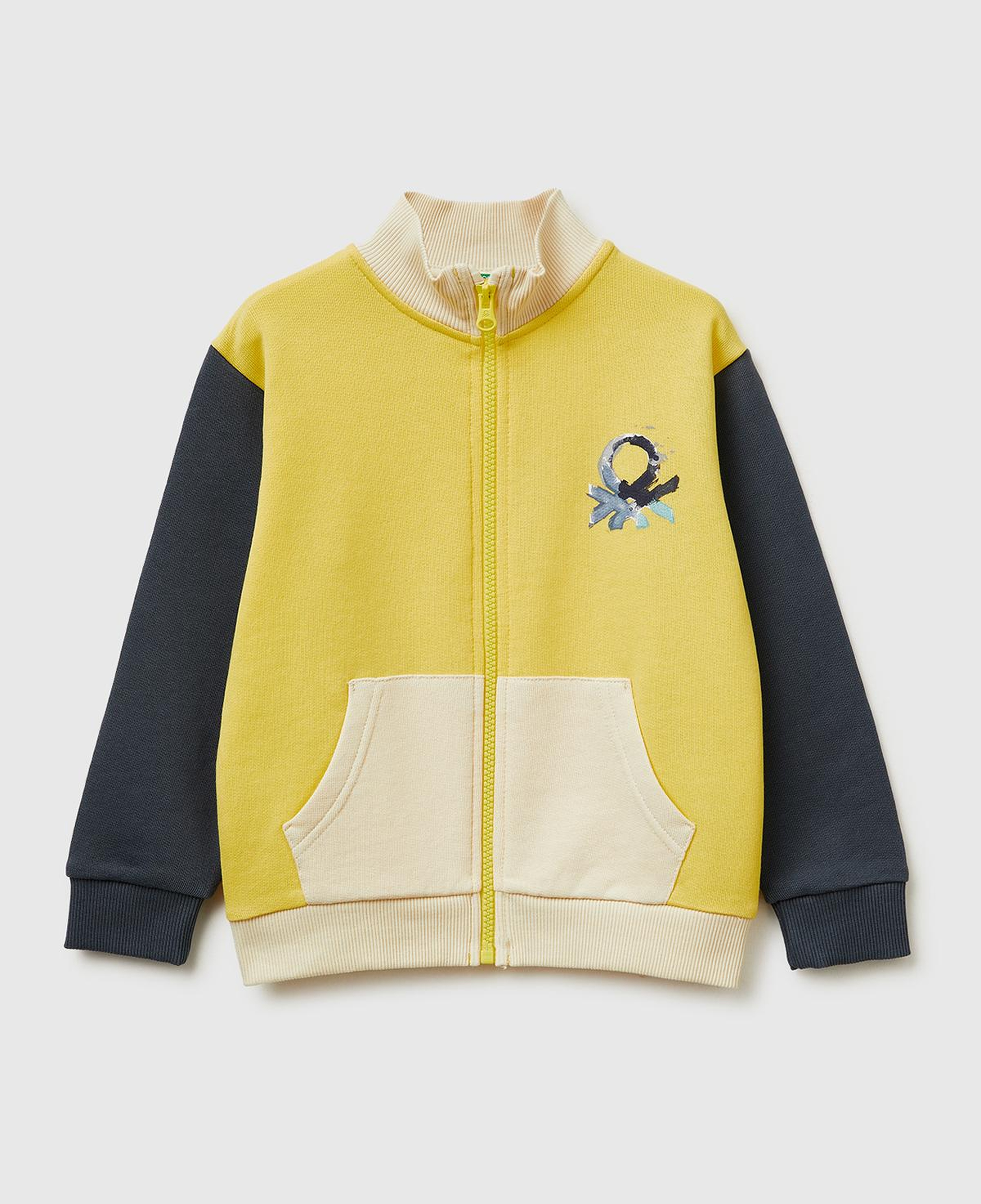 Erkek Çocuk Sarı Mix Logo Baskılı Cepli Fermuarlı Dik Yaka Sweatshirt