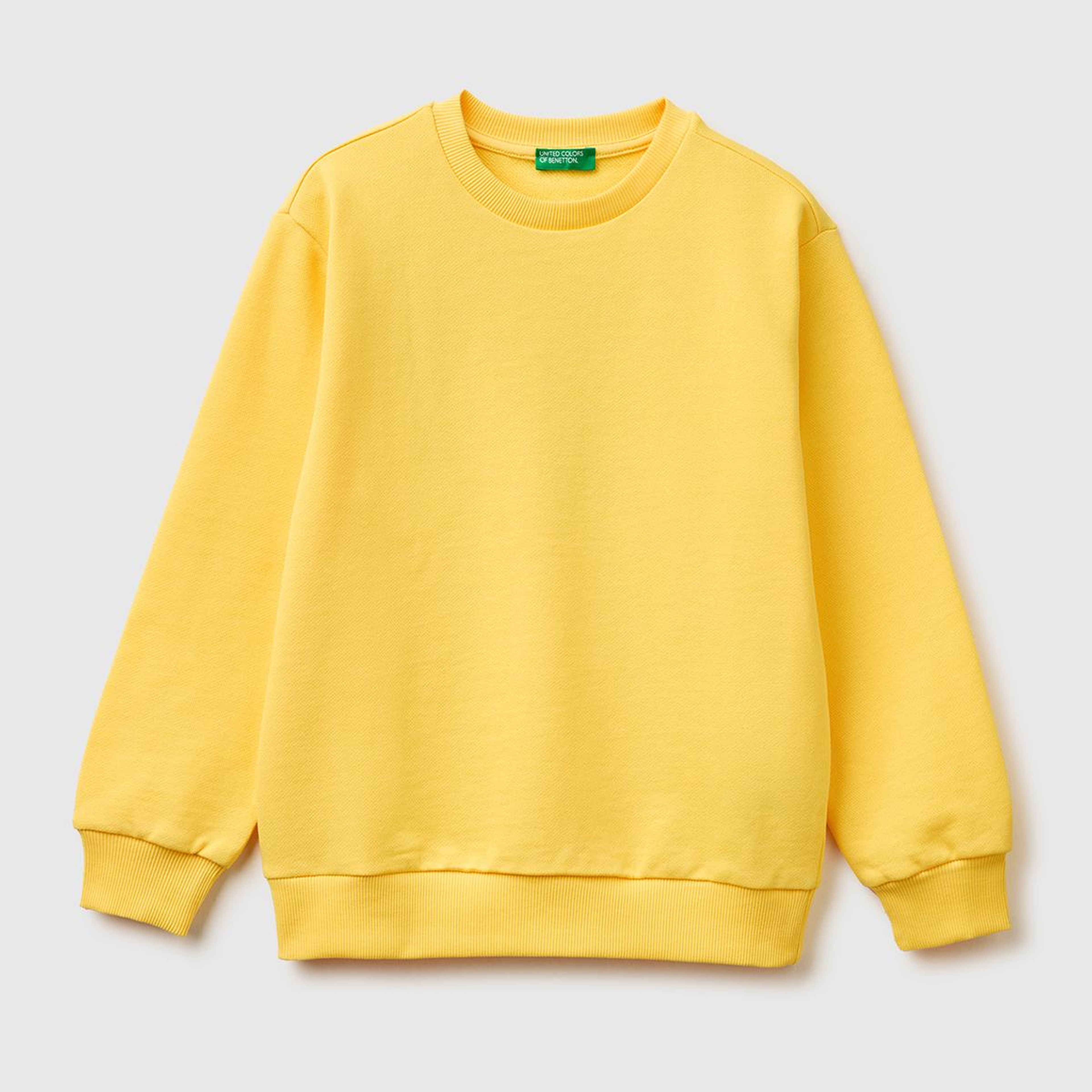 Erkek Çocuk Sarı Arkası Baskılı Rahat Kalıp Bisiklet Yaka Sweatshirt