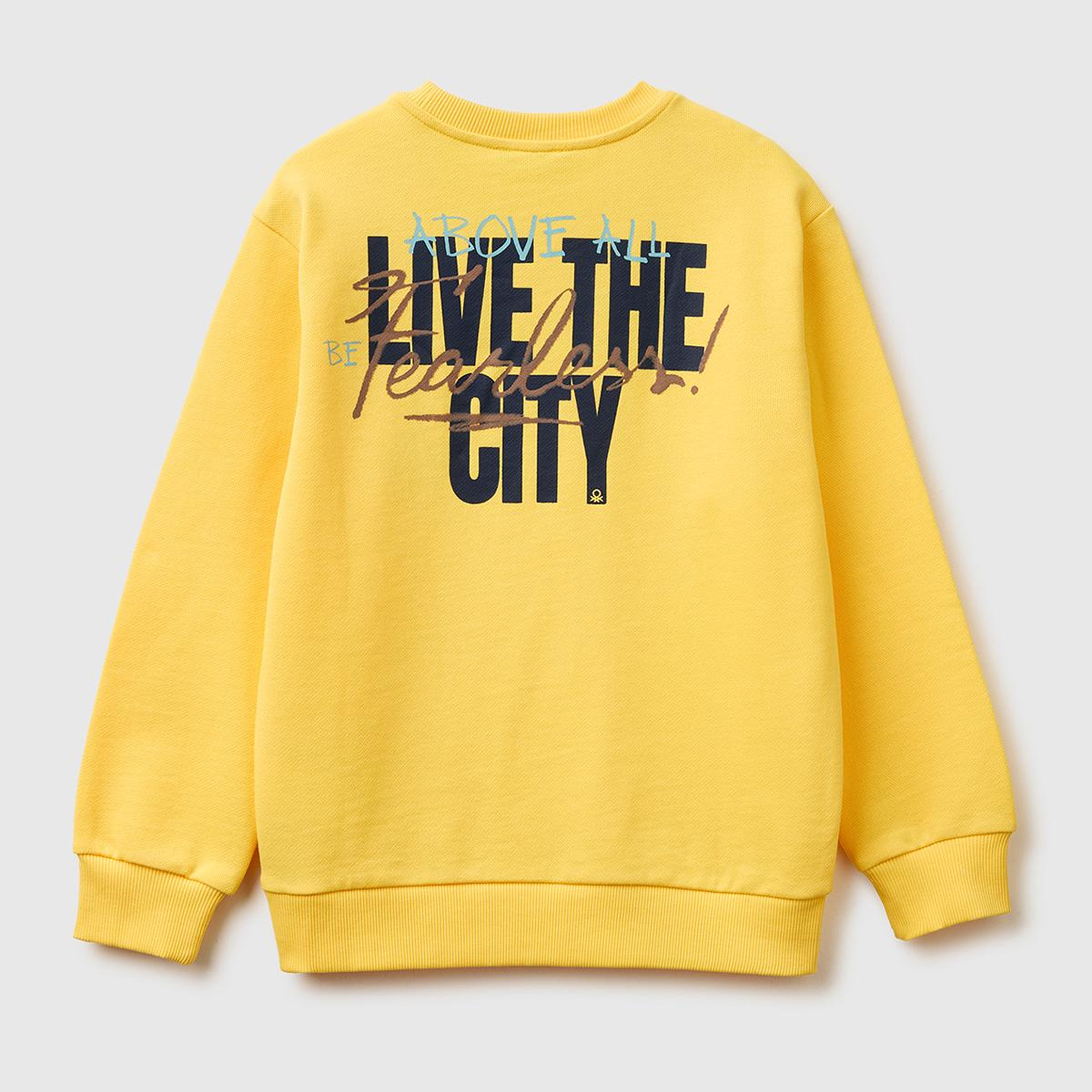 Erkek Çocuk Sarı Arkası Baskılı Rahat Kalıp Bisiklet Yaka Sweatshirt