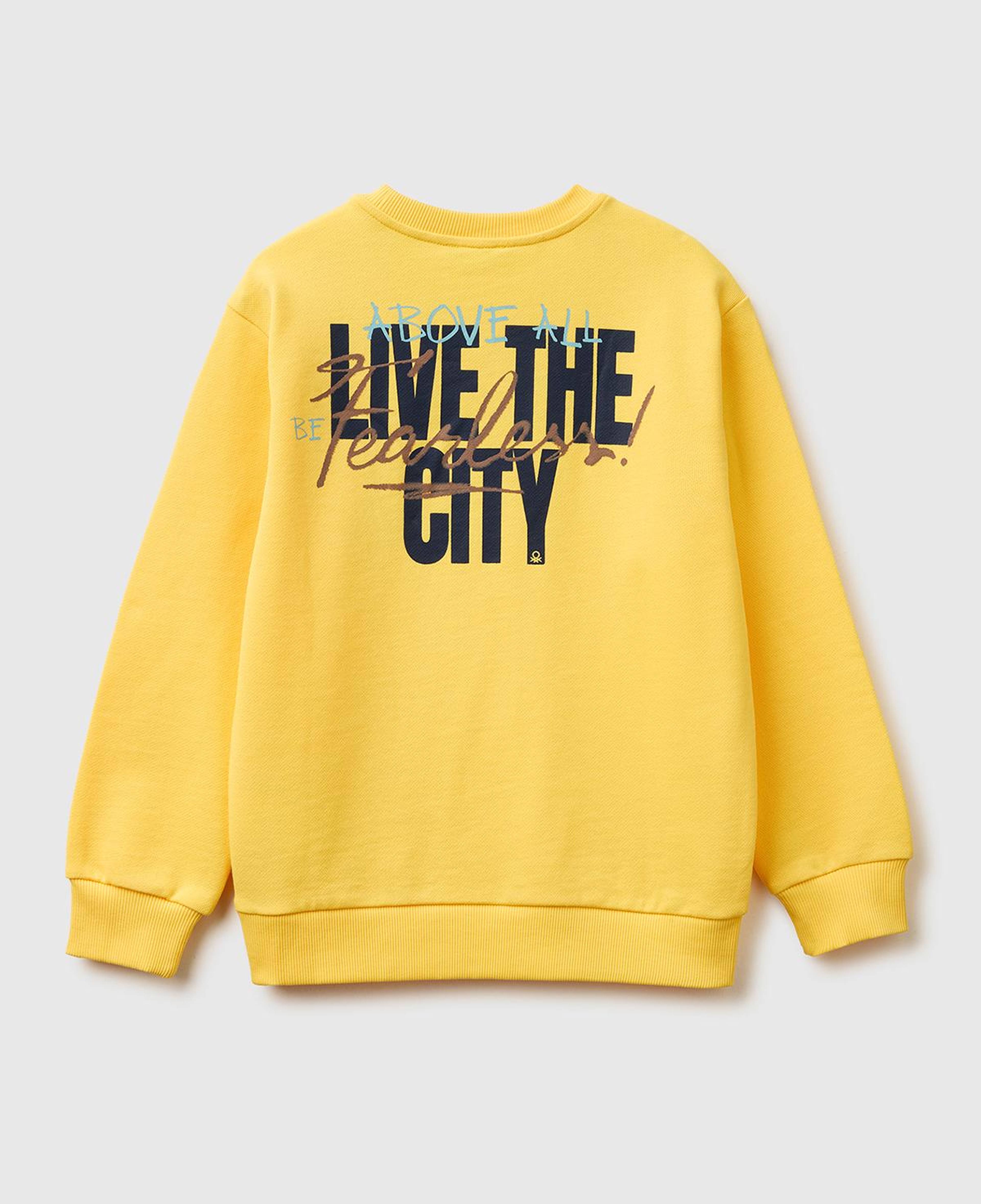 Erkek Çocuk Sarı Arkası Baskılı Rahat Kalıp Bisiklet Yaka Sweatshirt