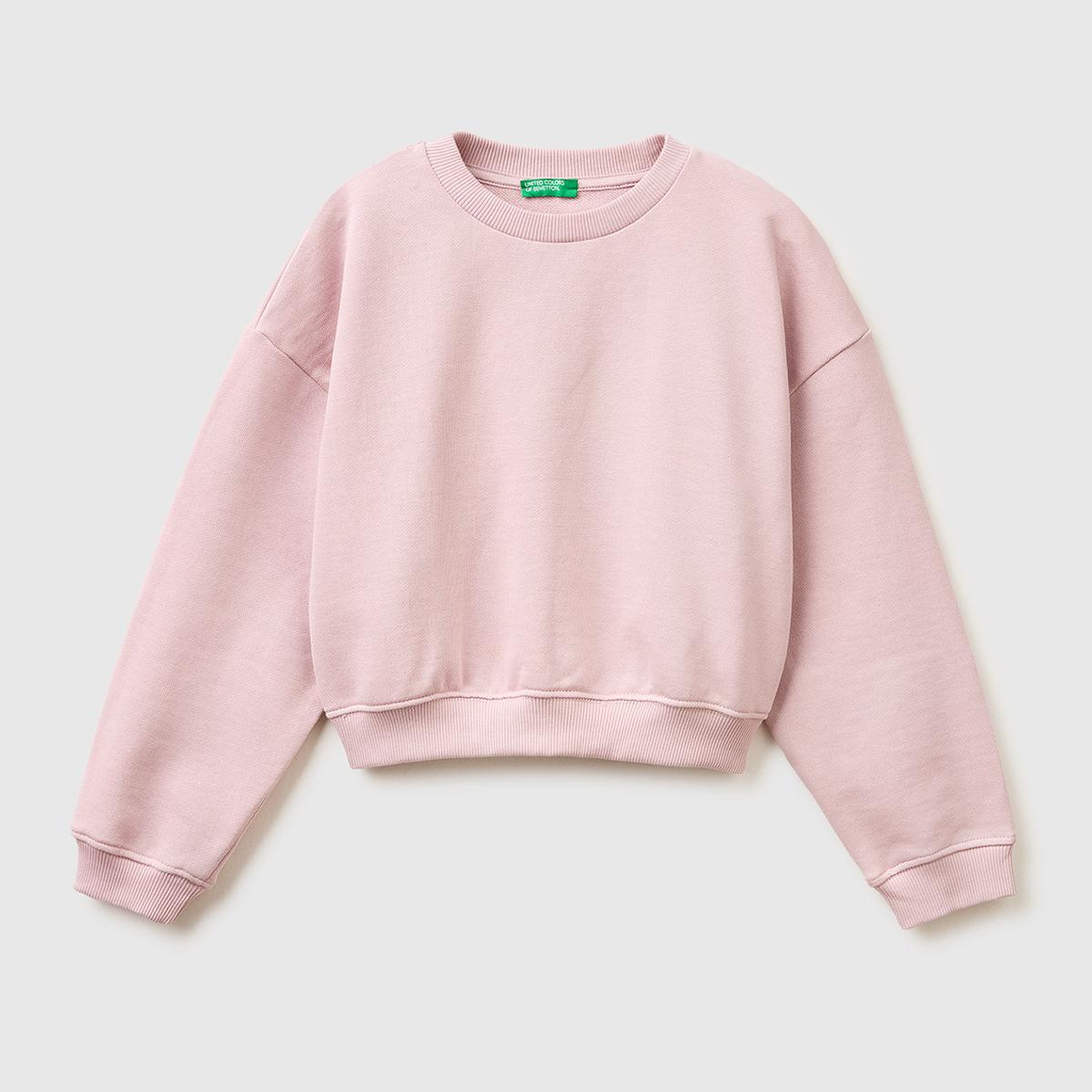 Kız Çocuk Gül Kurusu Arkası Logo Etiketli Oversize Yuvarlak Yaka Sweatshirt