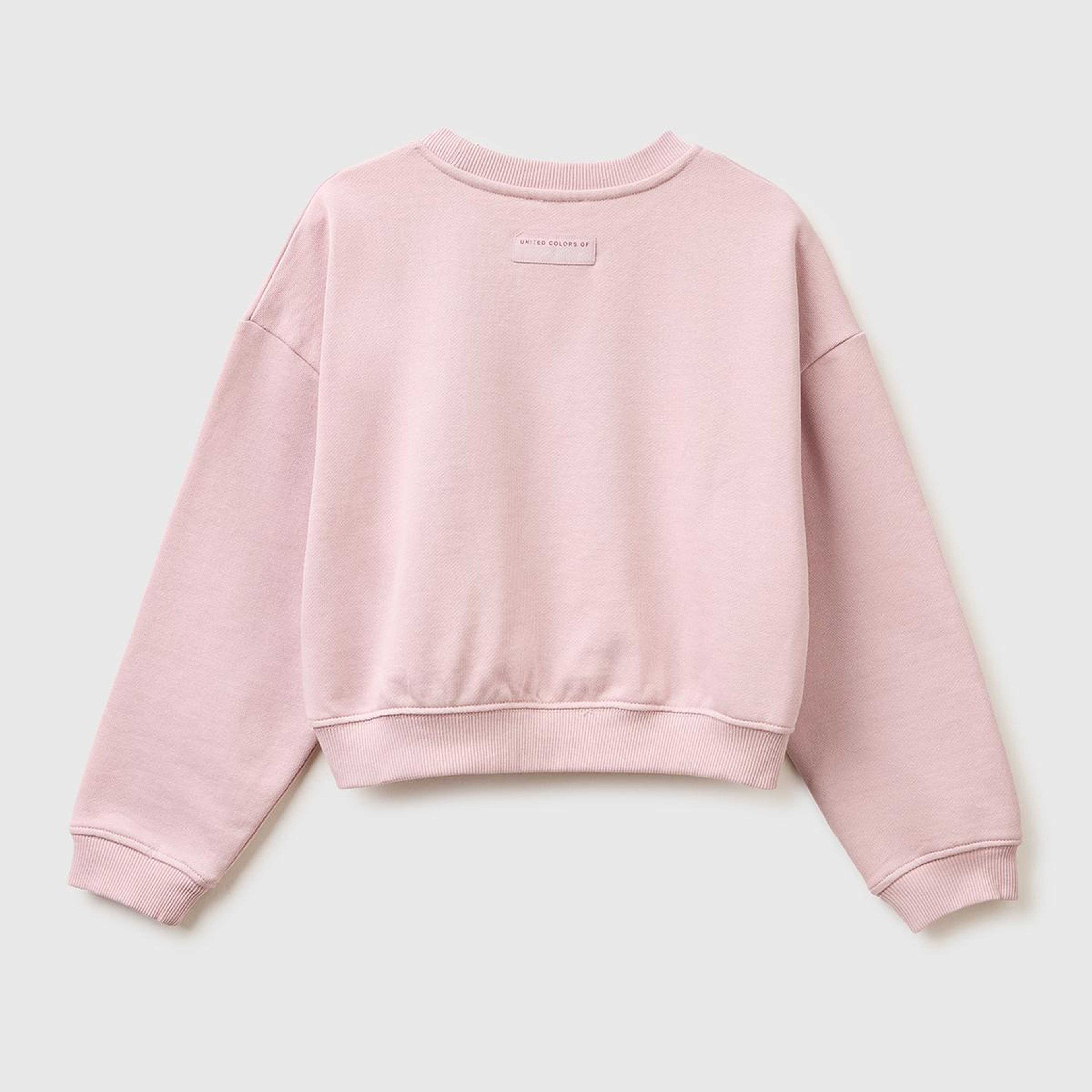 Kız Çocuk Gül Kurusu Arkası Logo Etiketli Oversize Yuvarlak Yaka Sweatshirt