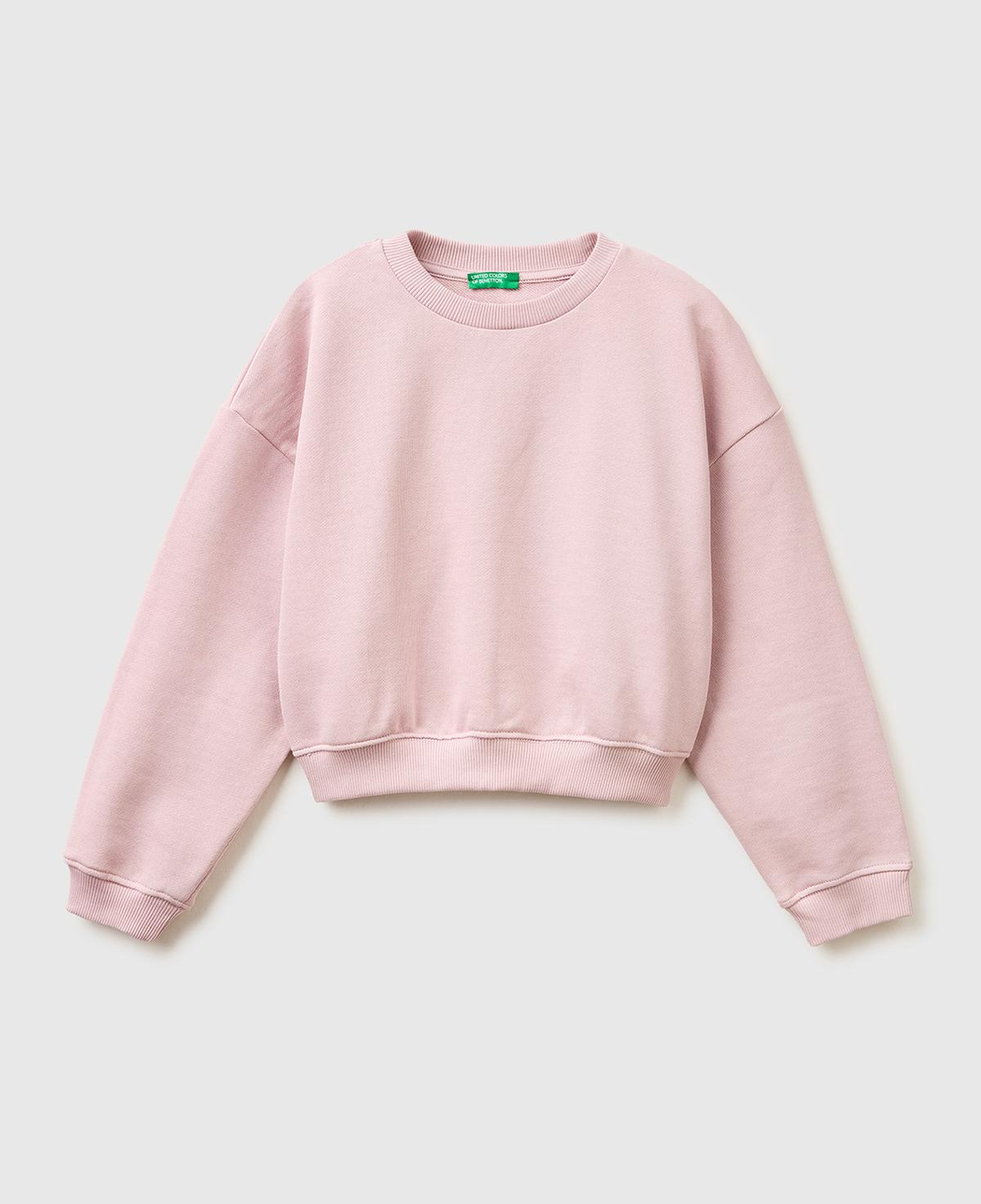 Kız Çocuk Gül Kurusu Arkası Logo Etiketli Oversize Yuvarlak Yaka Sweatshirt