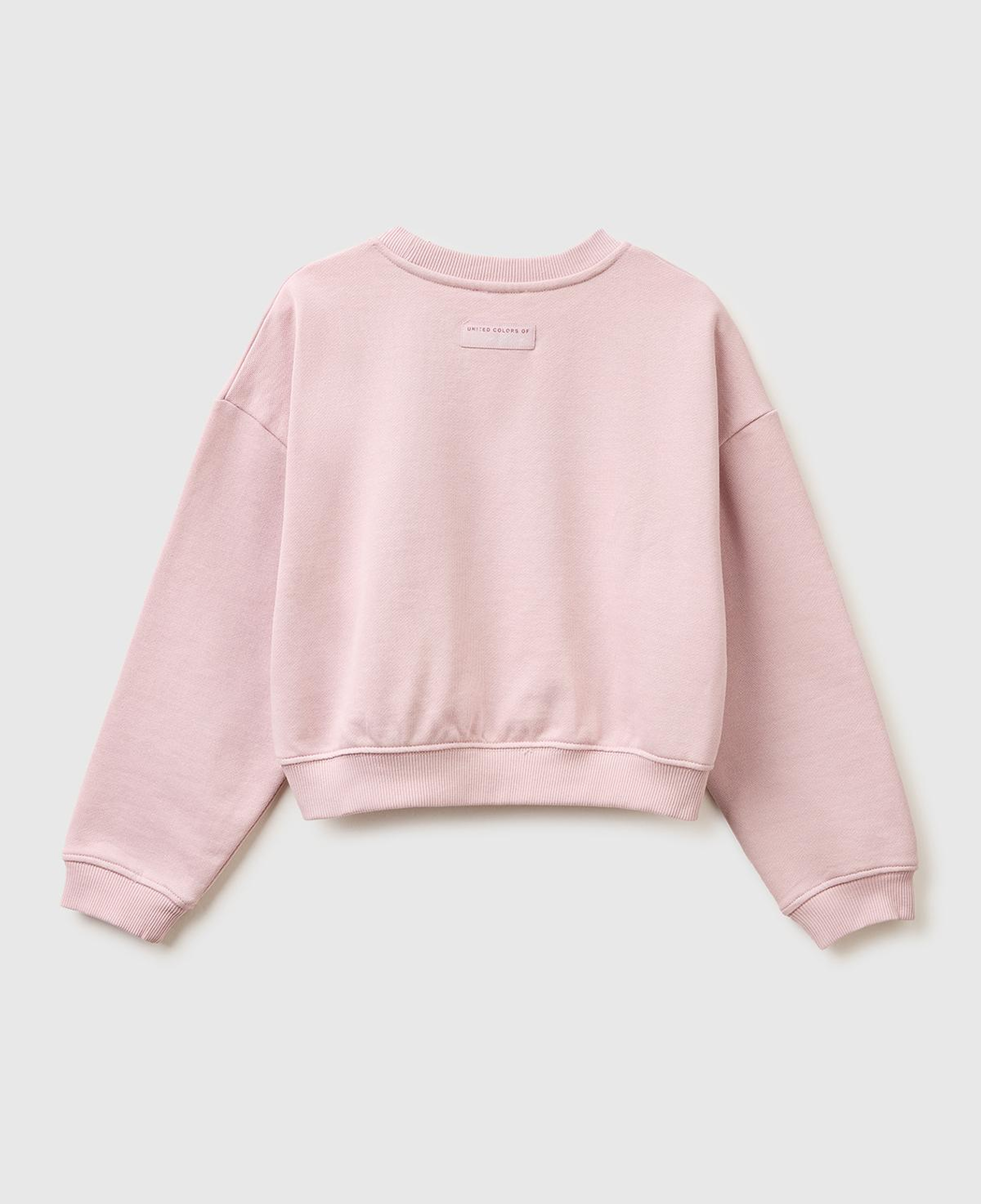 Kız Çocuk Gül Kurusu Arkası Logo Etiketli Oversize Yuvarlak Yaka Sweatshirt