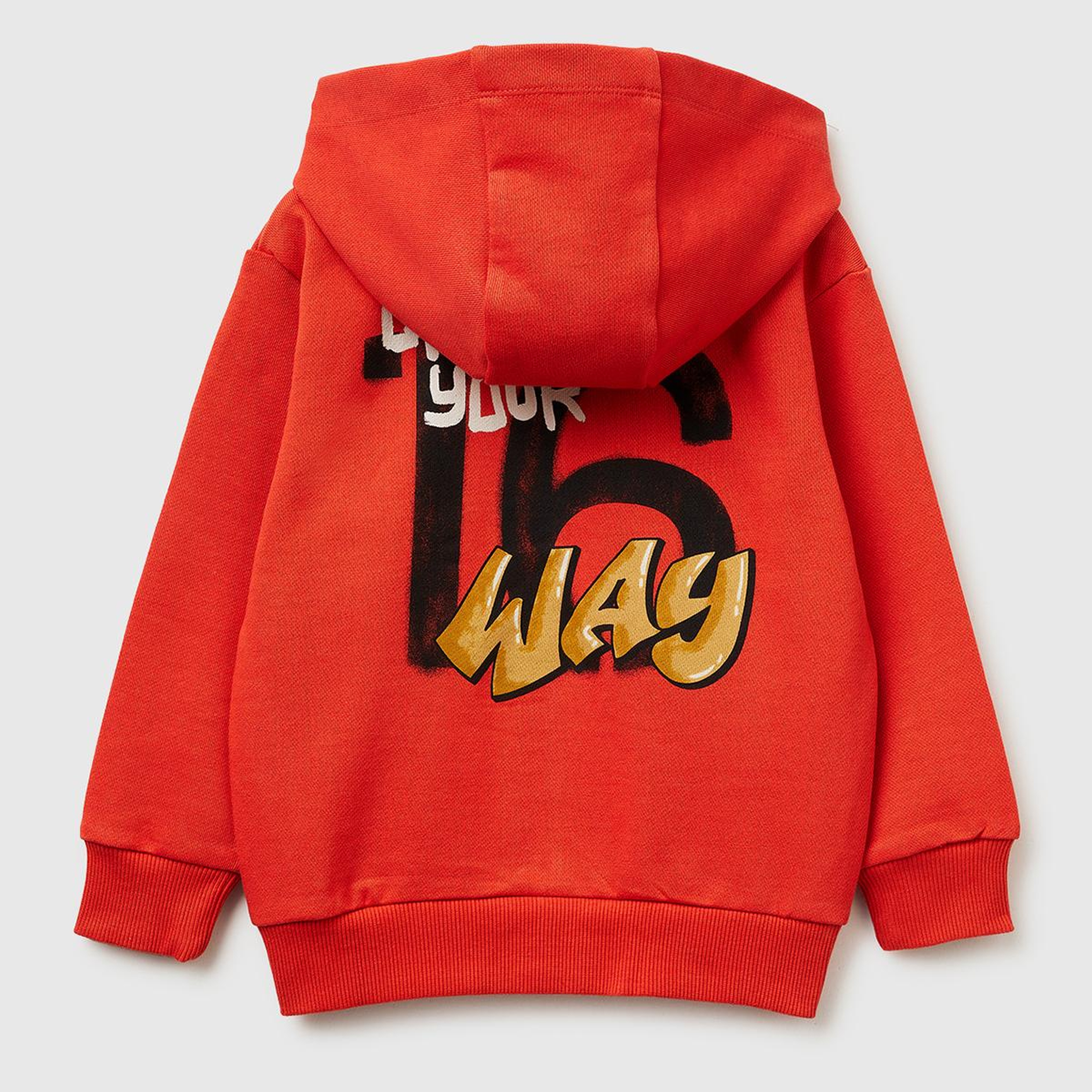 Erkek Çocuk Kırmızı Arkası Baskılı Fermuarlı Kapüşonlu Sweatshirt