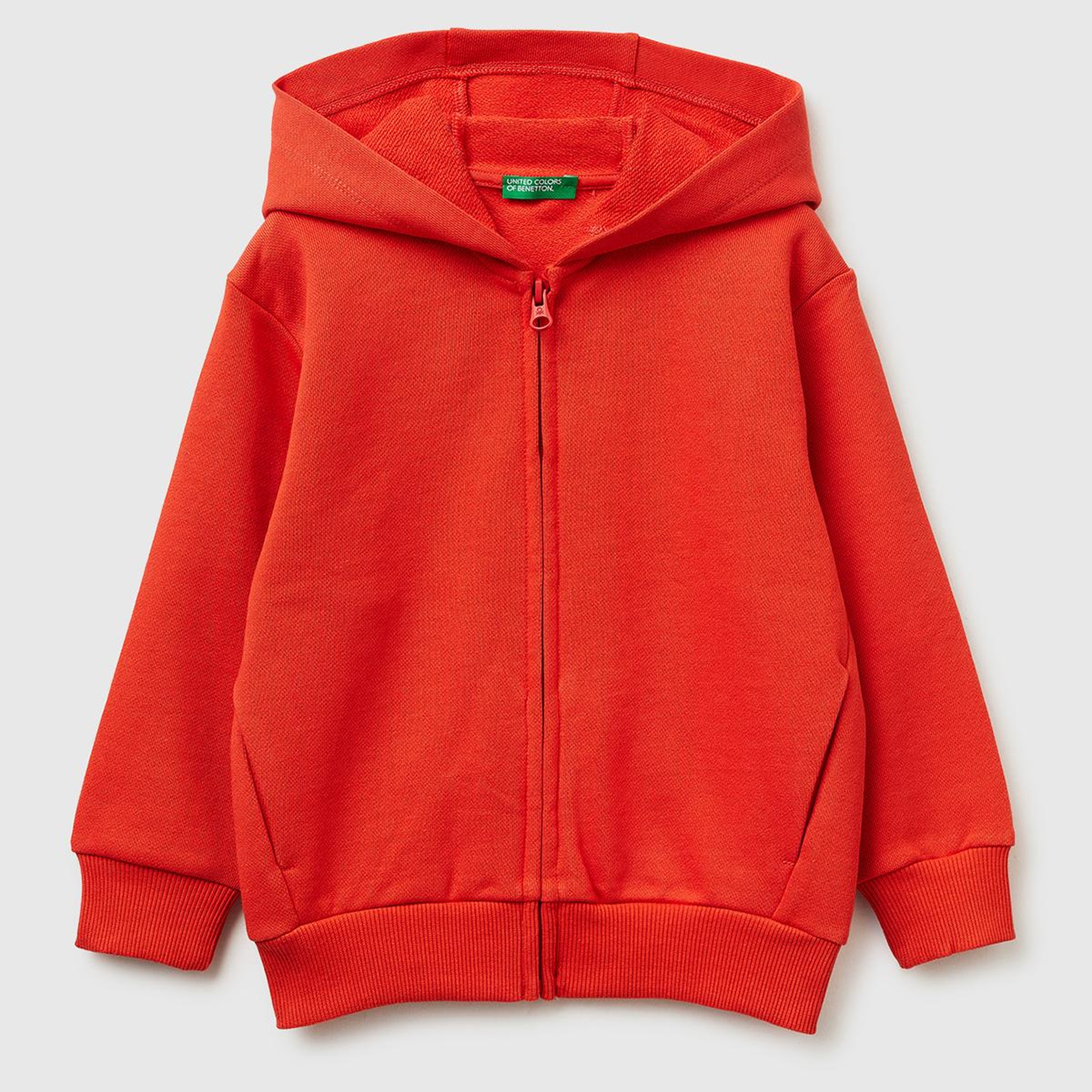 Erkek Çocuk Kırmızı Arkası Baskılı Fermuarlı Kapüşonlu Sweatshirt