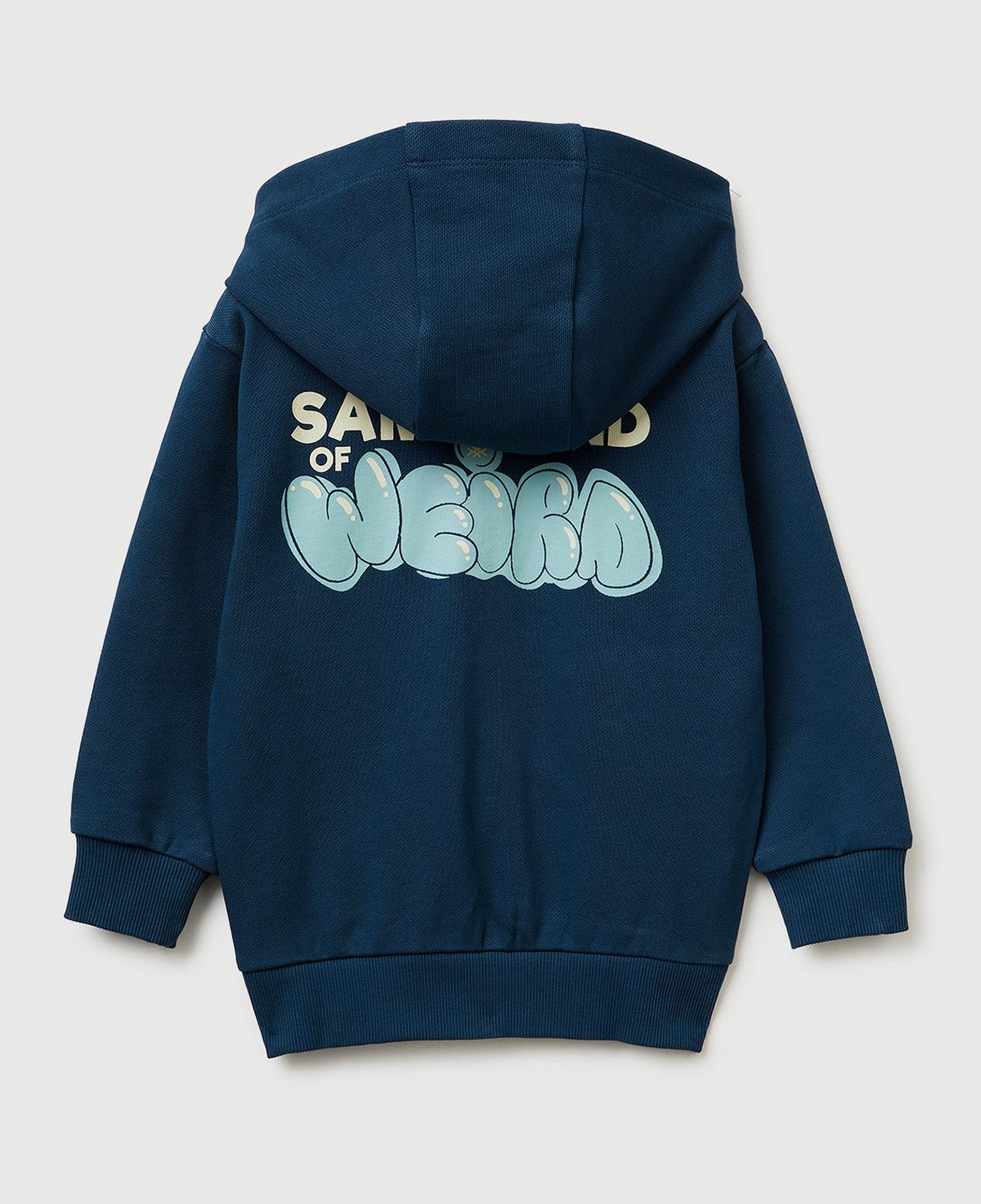 Erkek Çocuk Koyu Lacivert Arkası Baskılı Fermuarlı Kapüşonlu Sweatshirt