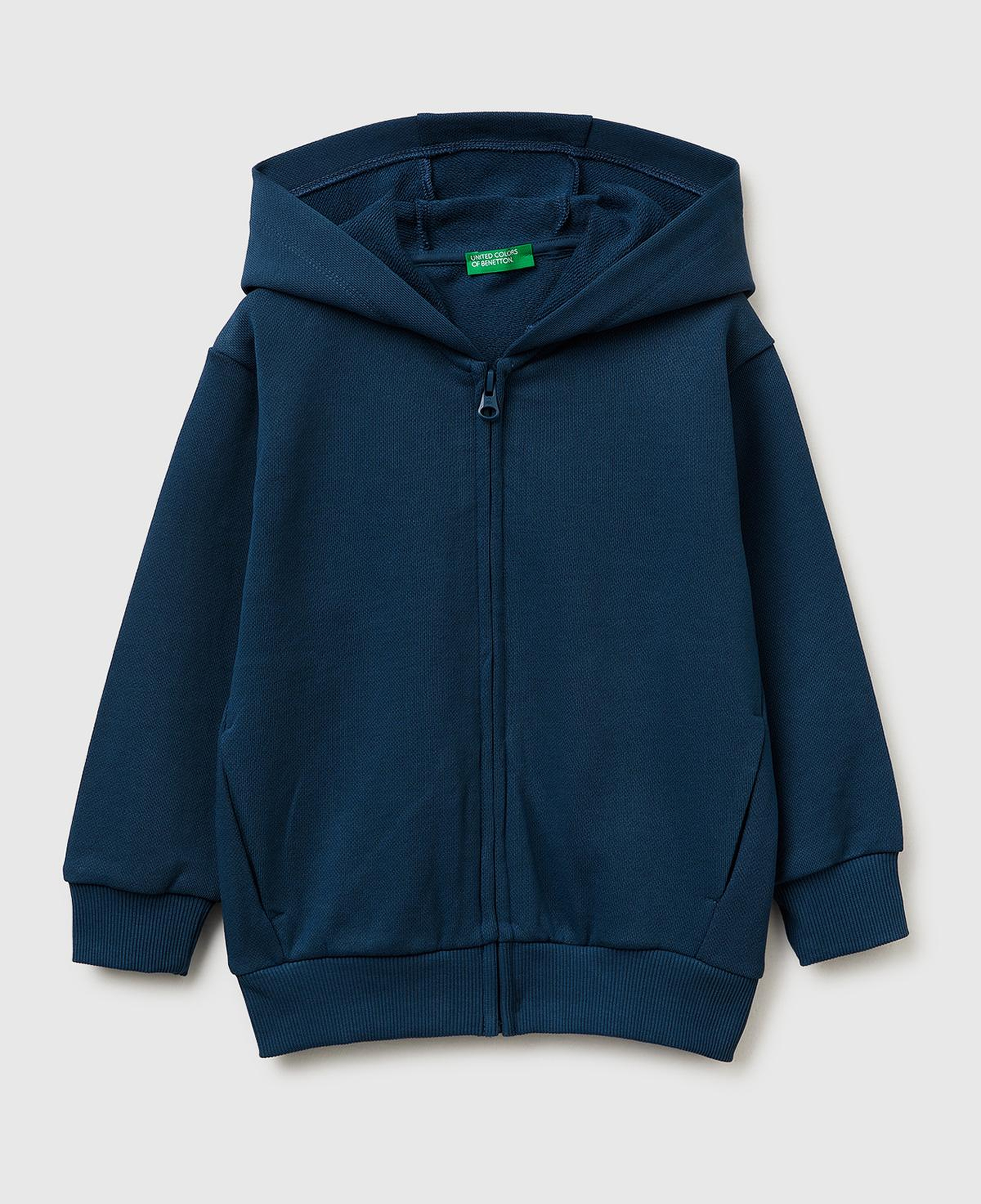 Erkek Çocuk Koyu Lacivert Arkası Baskılı Fermuarlı Kapüşonlu Sweatshirt