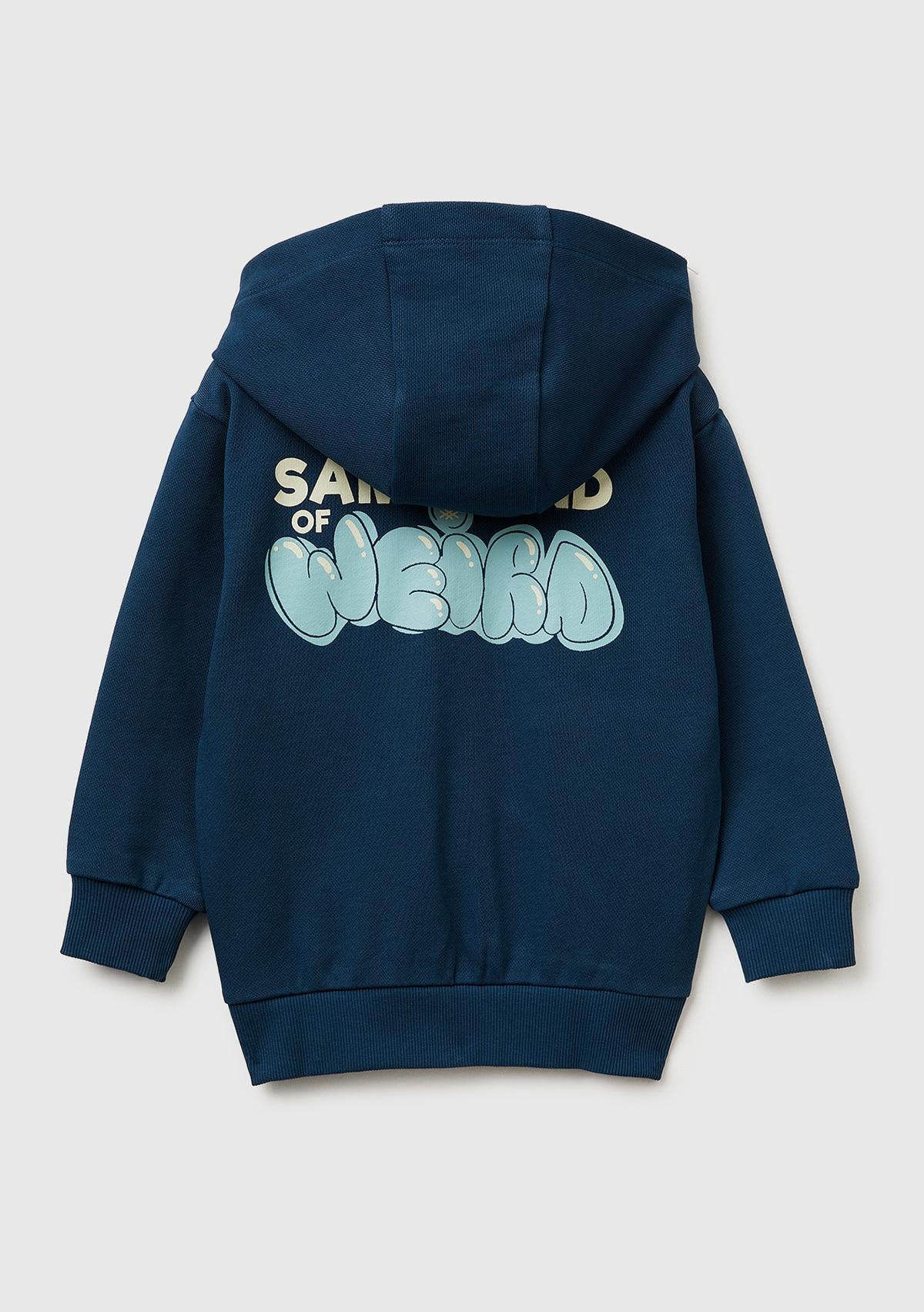Erkek Çocuk Koyu Lacivert Arkası Baskılı Fermuarlı Kapüşonlu Sweatshirt