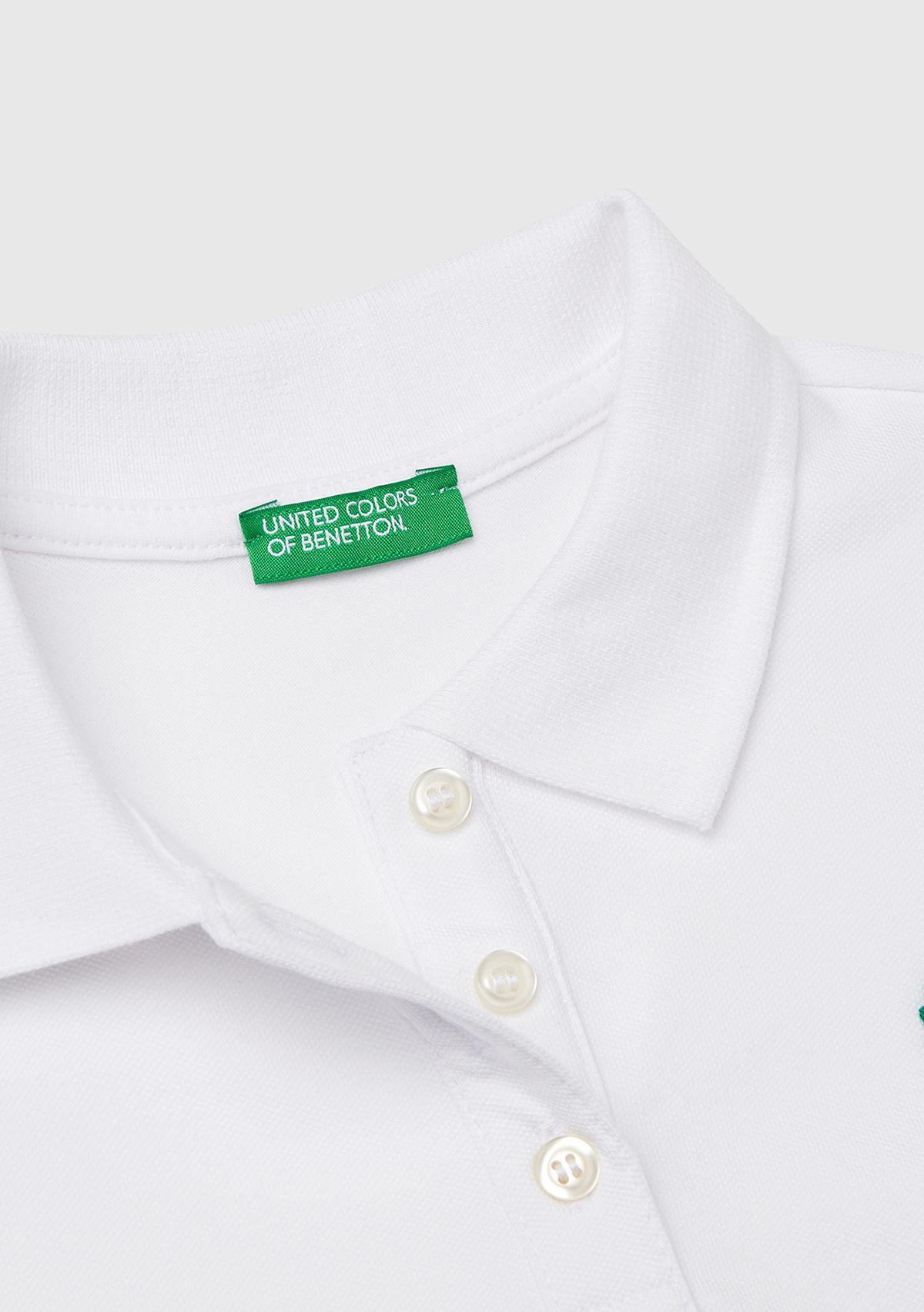 Kız Çocuk Beyaz Logolu Pike Polo T-Shirt
