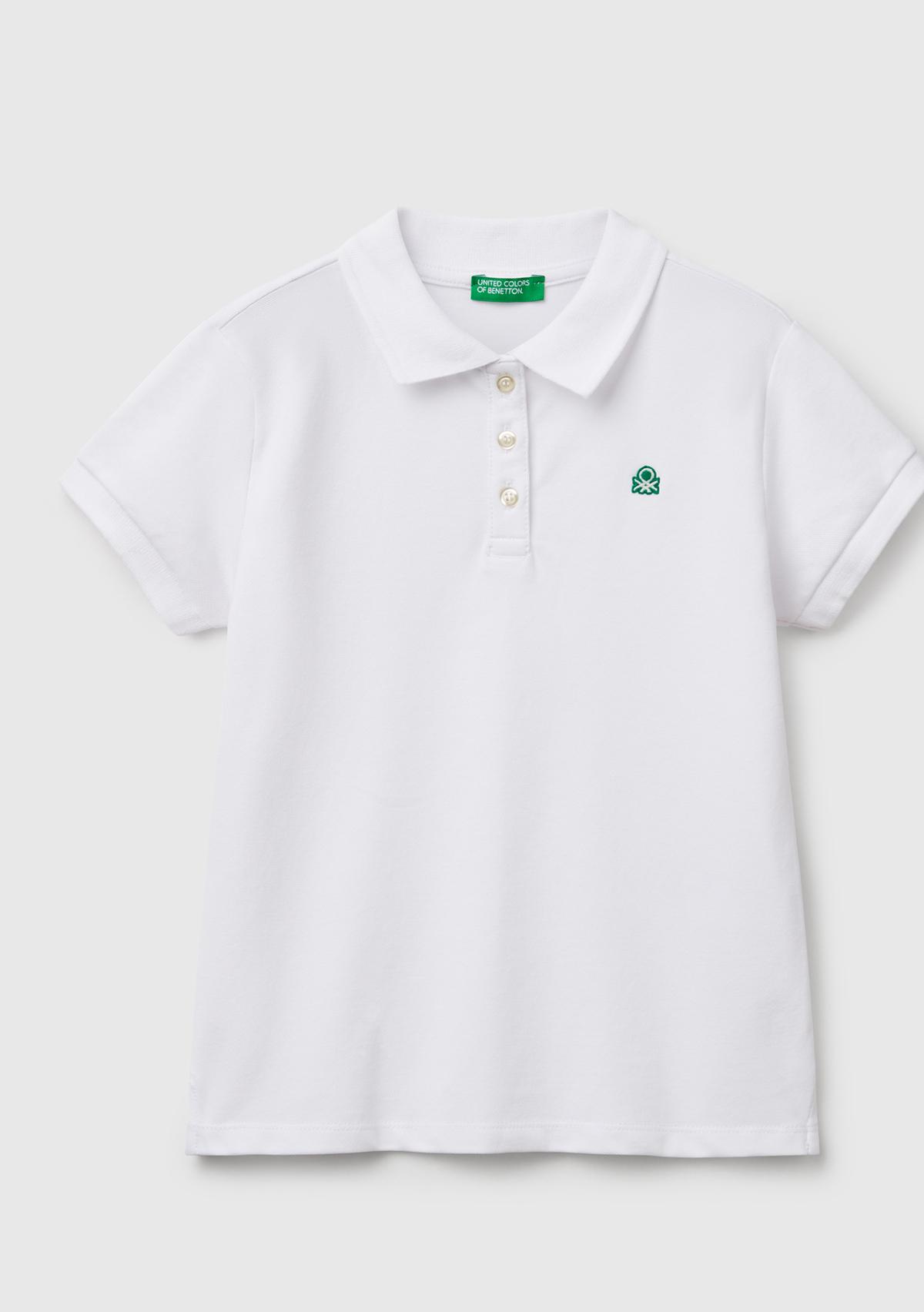 Kız Çocuk Beyaz Logolu Pike Polo T-Shirt