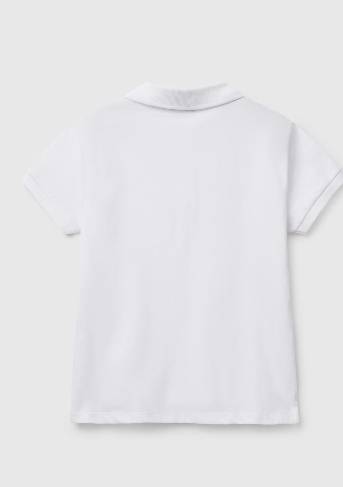 Kız Çocuk Beyaz Logolu Pike Polo T-Shirt