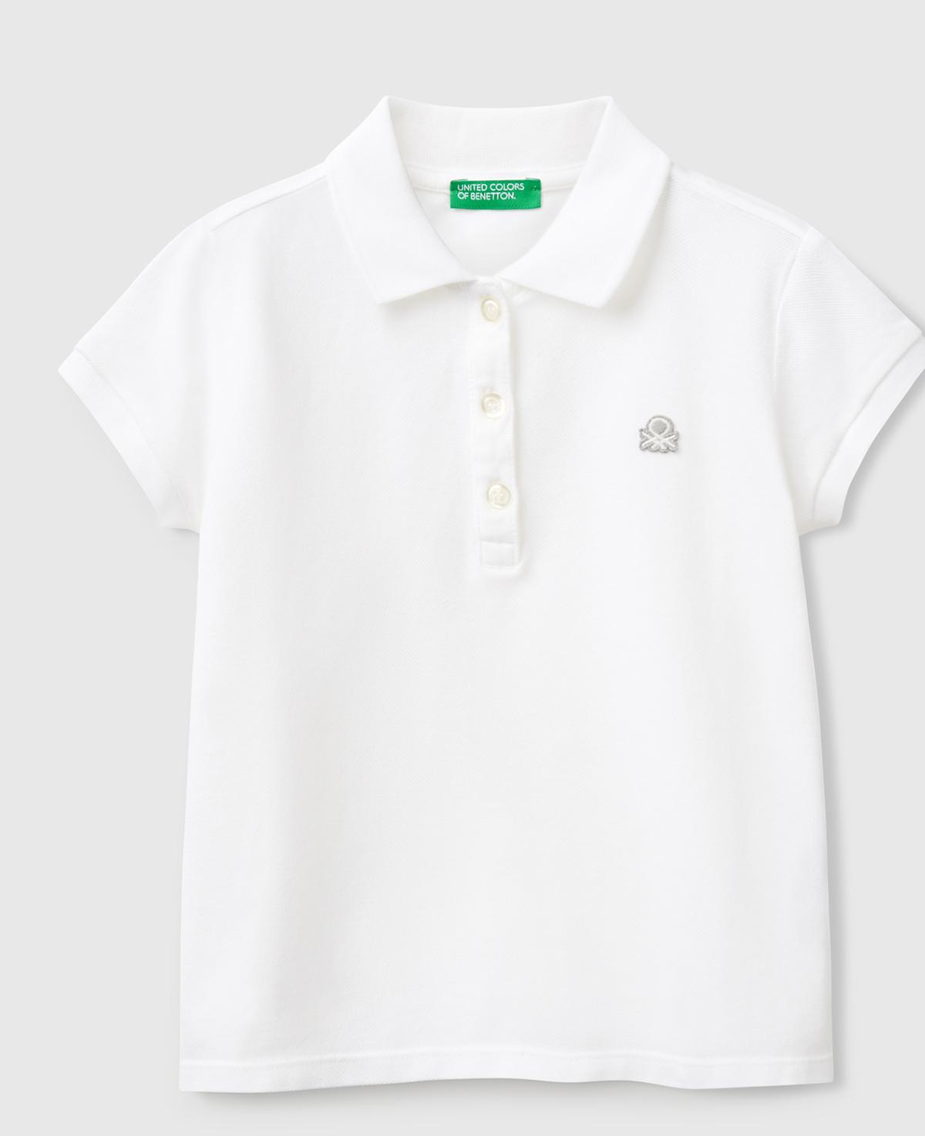 Kız Çocuk Beyaz Logolu Pike Polo T-Shirt