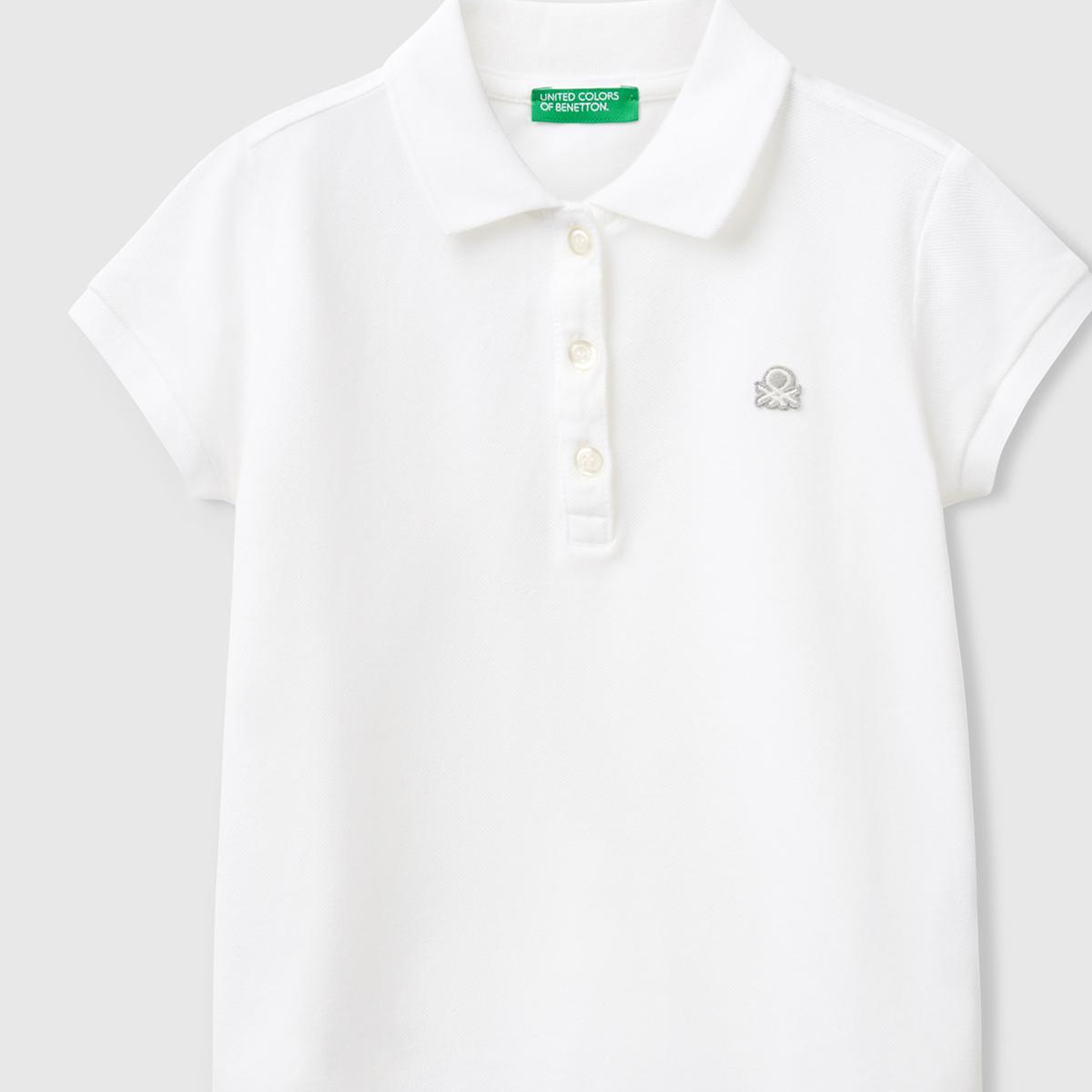 Kız Çocuk Beyaz Logolu Pike Polo T-Shirt