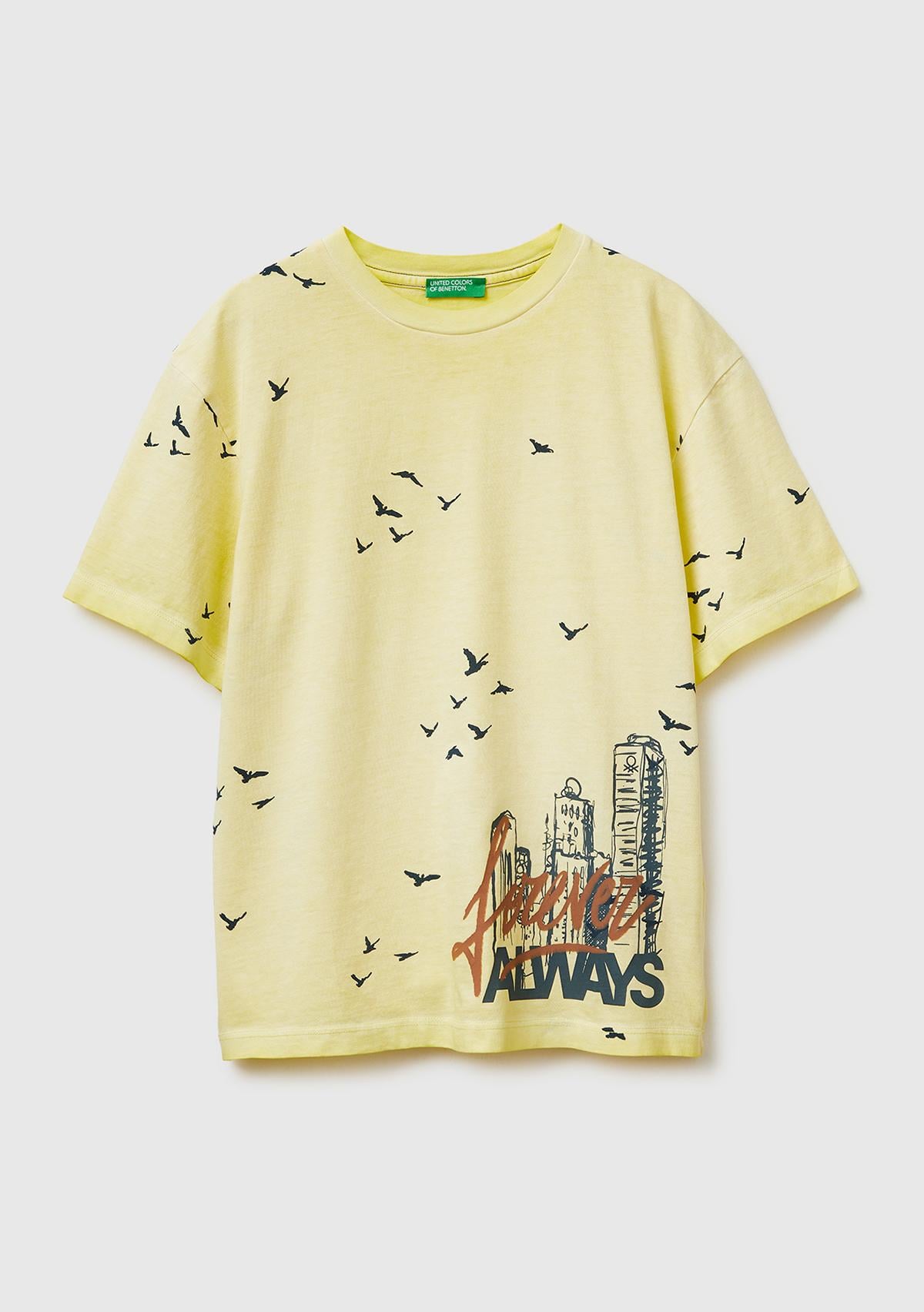 Erkek Çocuk Sarı Çoklu Baskılı Yuvarlak Yaka T-Shirt