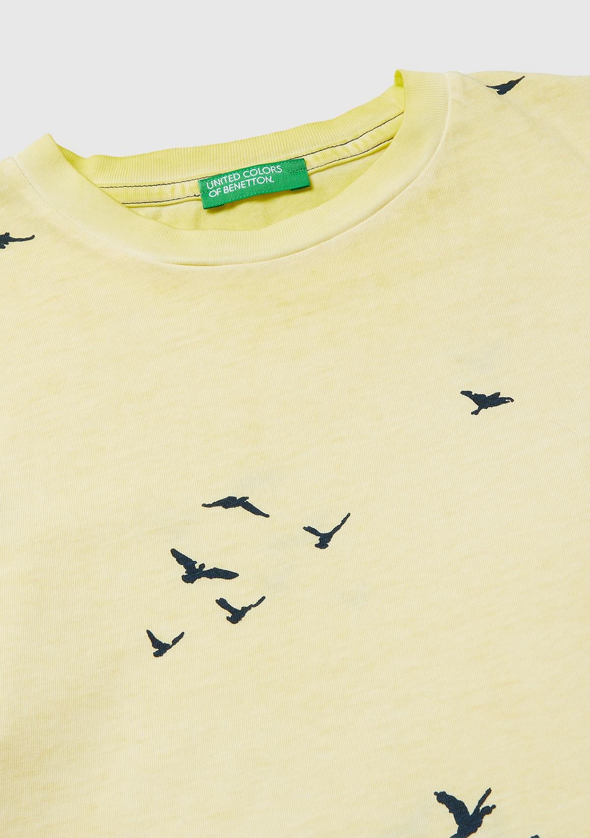 Erkek Çocuk Sarı Çoklu Baskılı Yuvarlak Yaka T-Shirt
