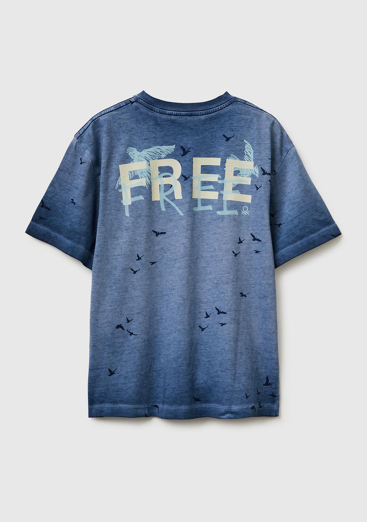 Erkek Çocuk Mavi Çoklu Baskılı Yuvarlak Yaka T-Shirt