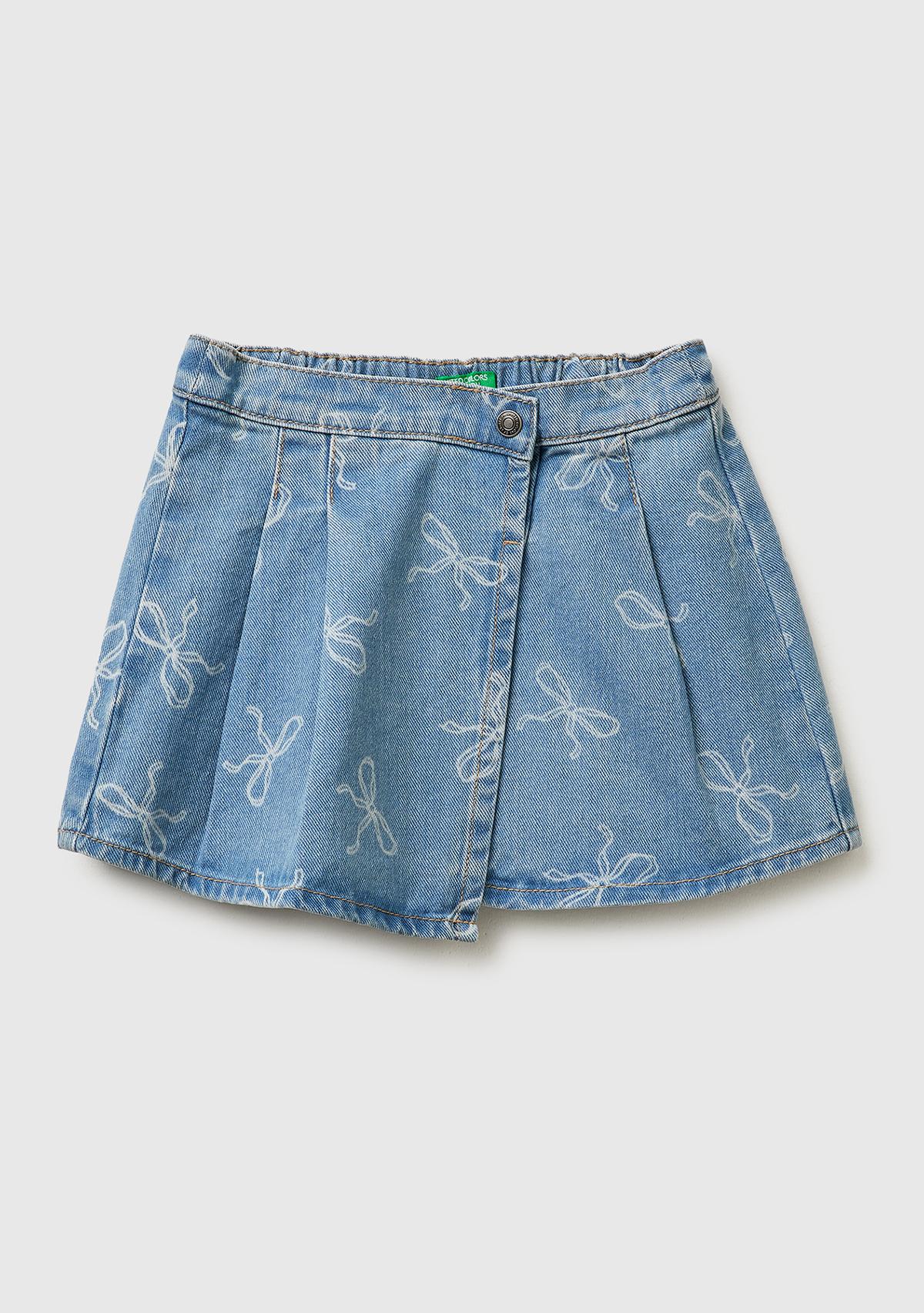 Kız Çocuk Mavi Asimetrik Mini Denim Etek