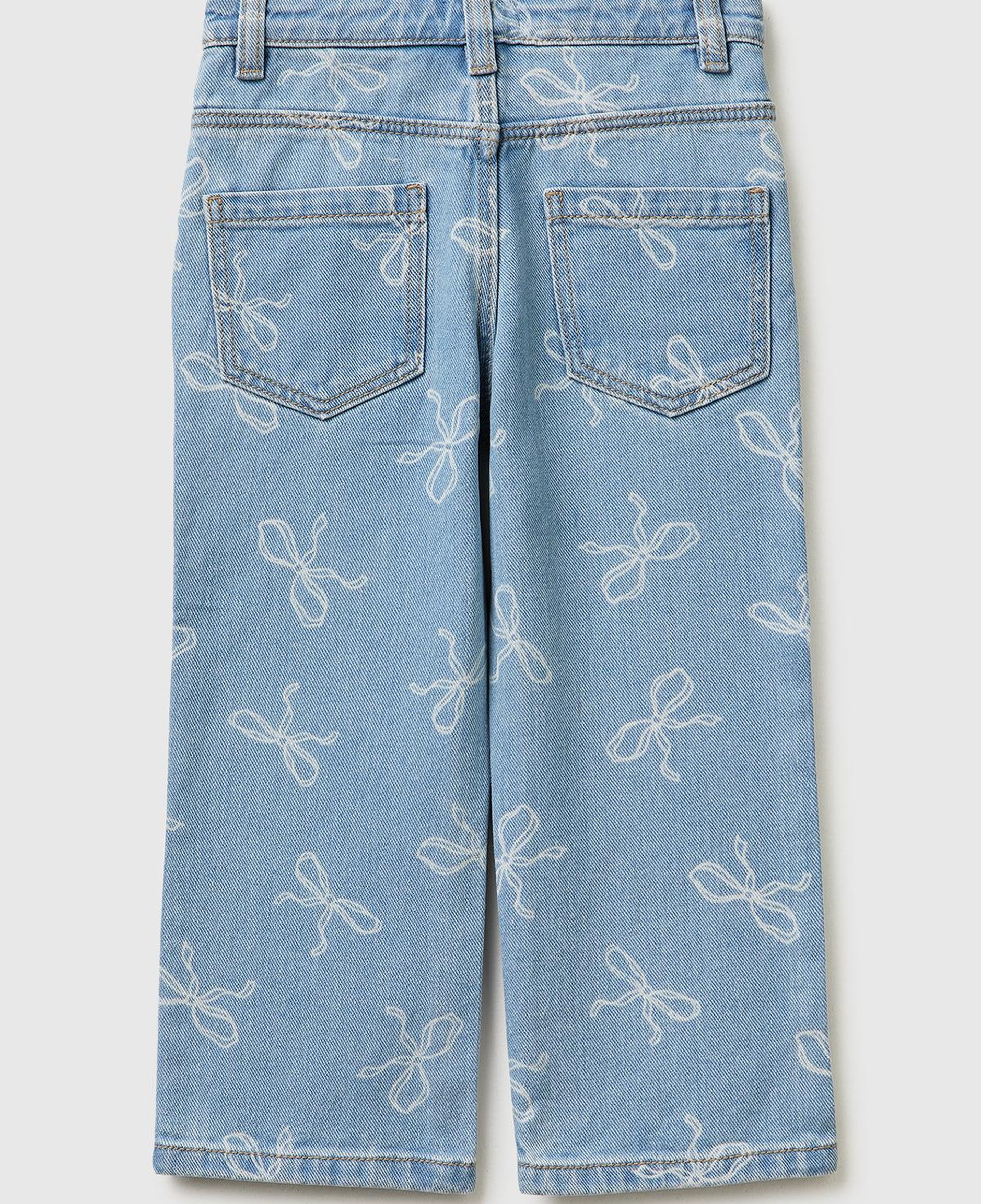 Kız Çocuk Mavi Üç Düğmeli Denim Pantolon