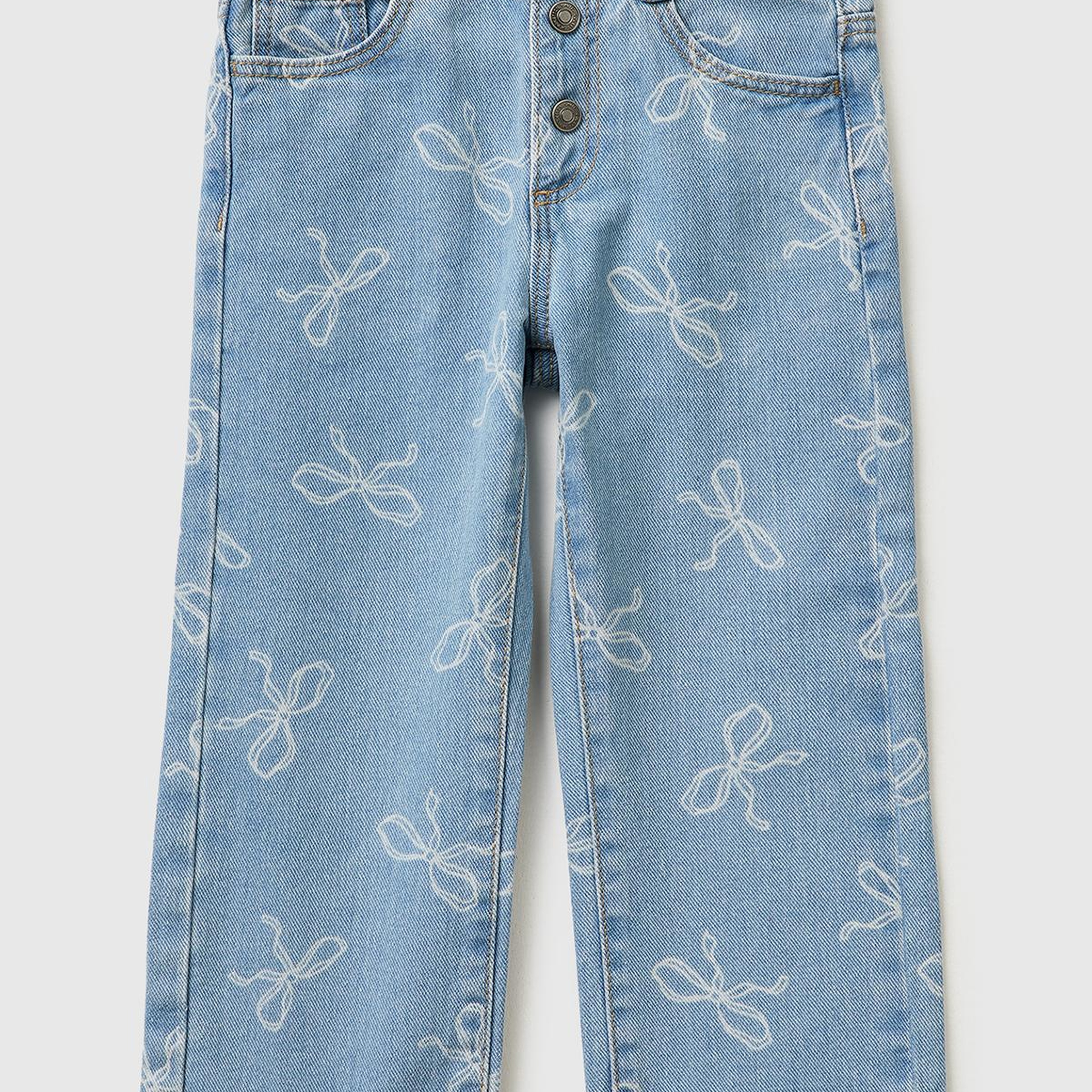 Kız Çocuk Mavi Üç Düğmeli Denim Pantolon