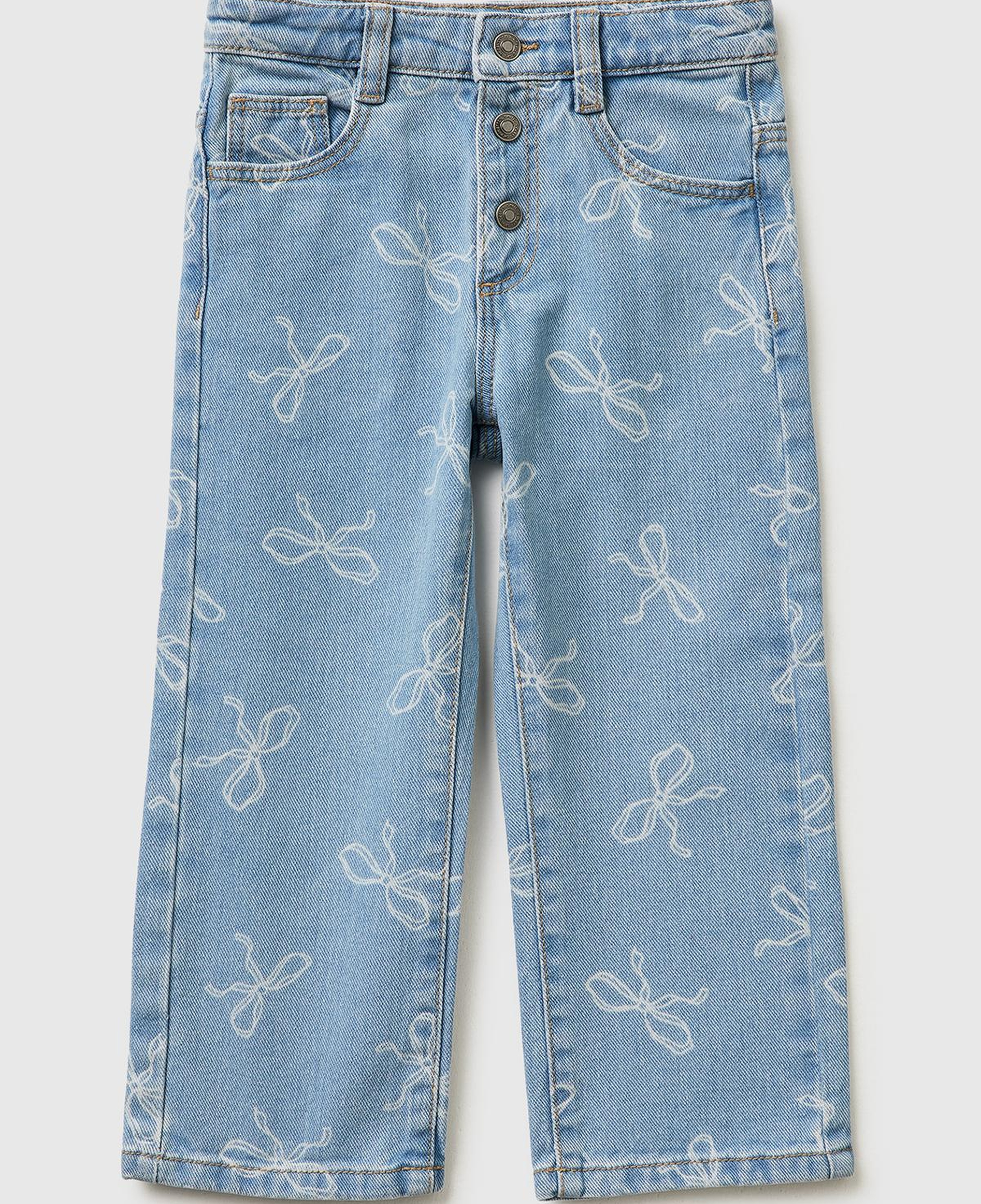 Kız Çocuk Mavi Üç Düğmeli Denim Pantolon