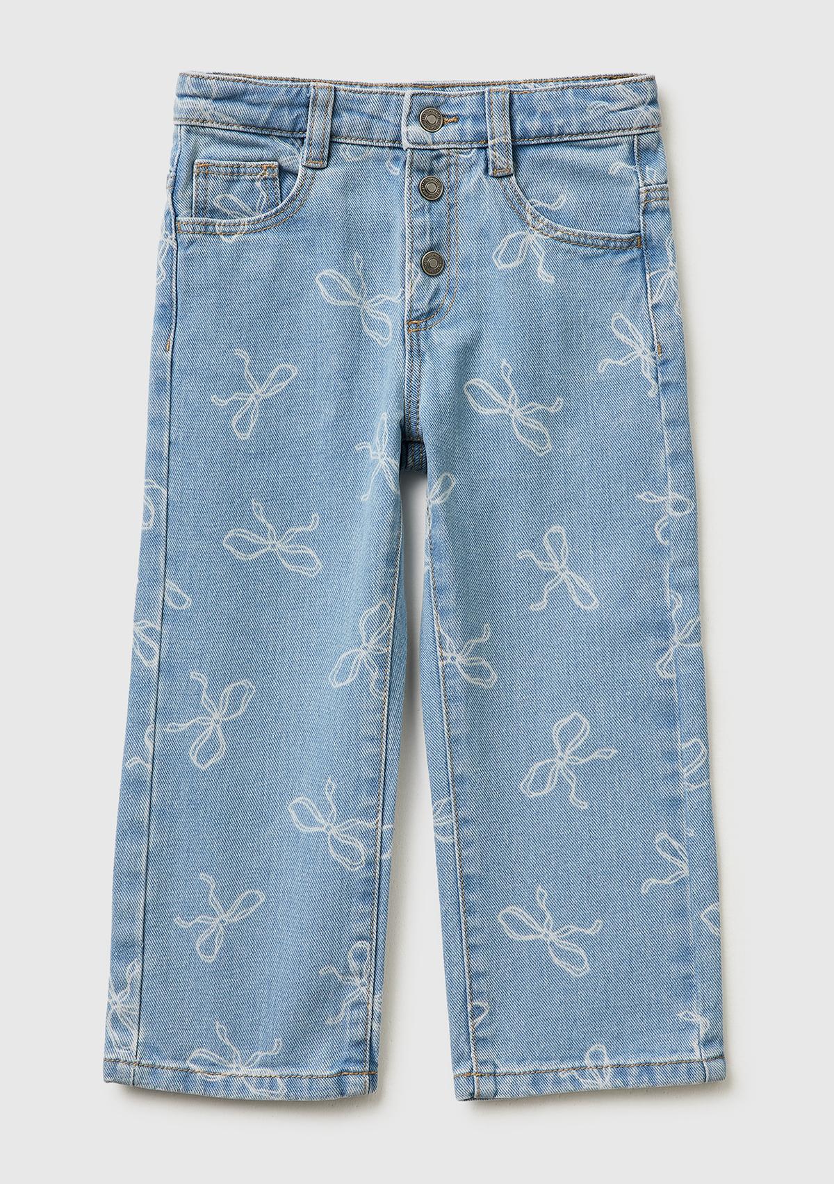 Kız Çocuk Mavi Üç Düğmeli Denim Pantolon