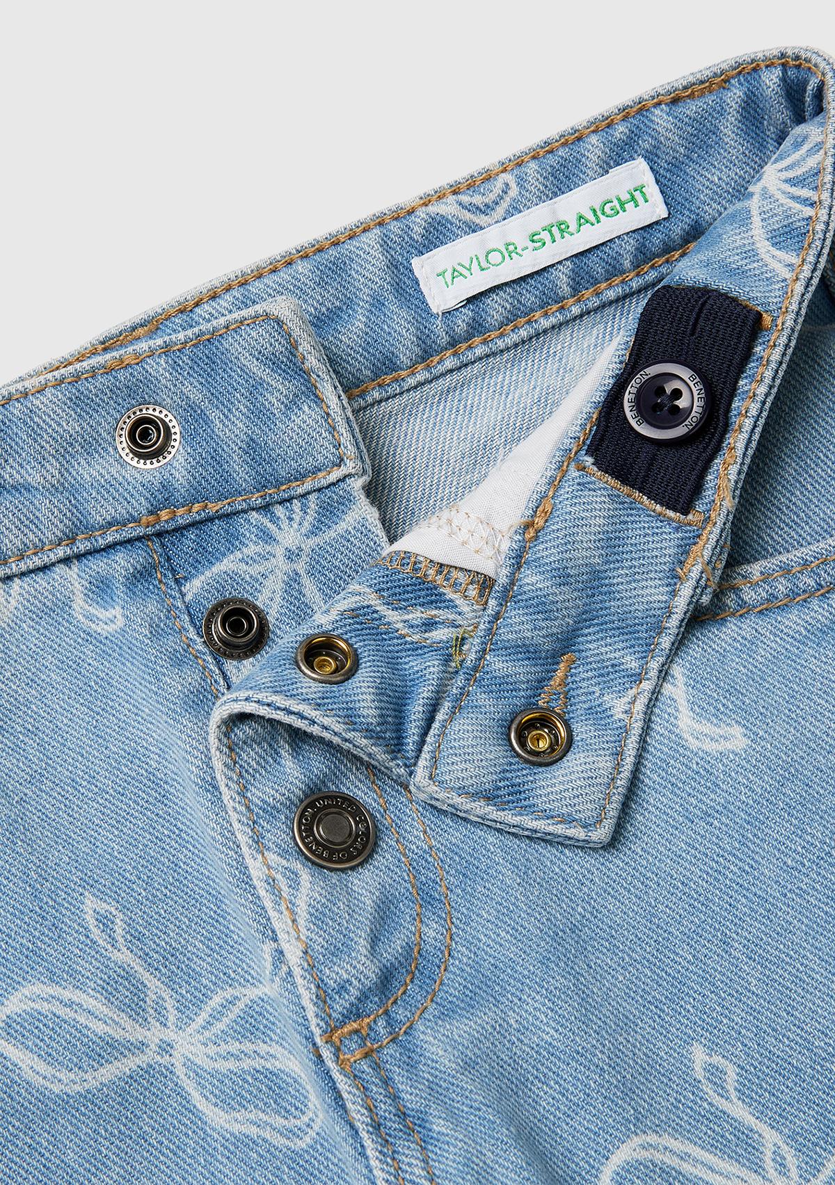 Kız Çocuk Mavi Üç Düğmeli Denim Pantolon