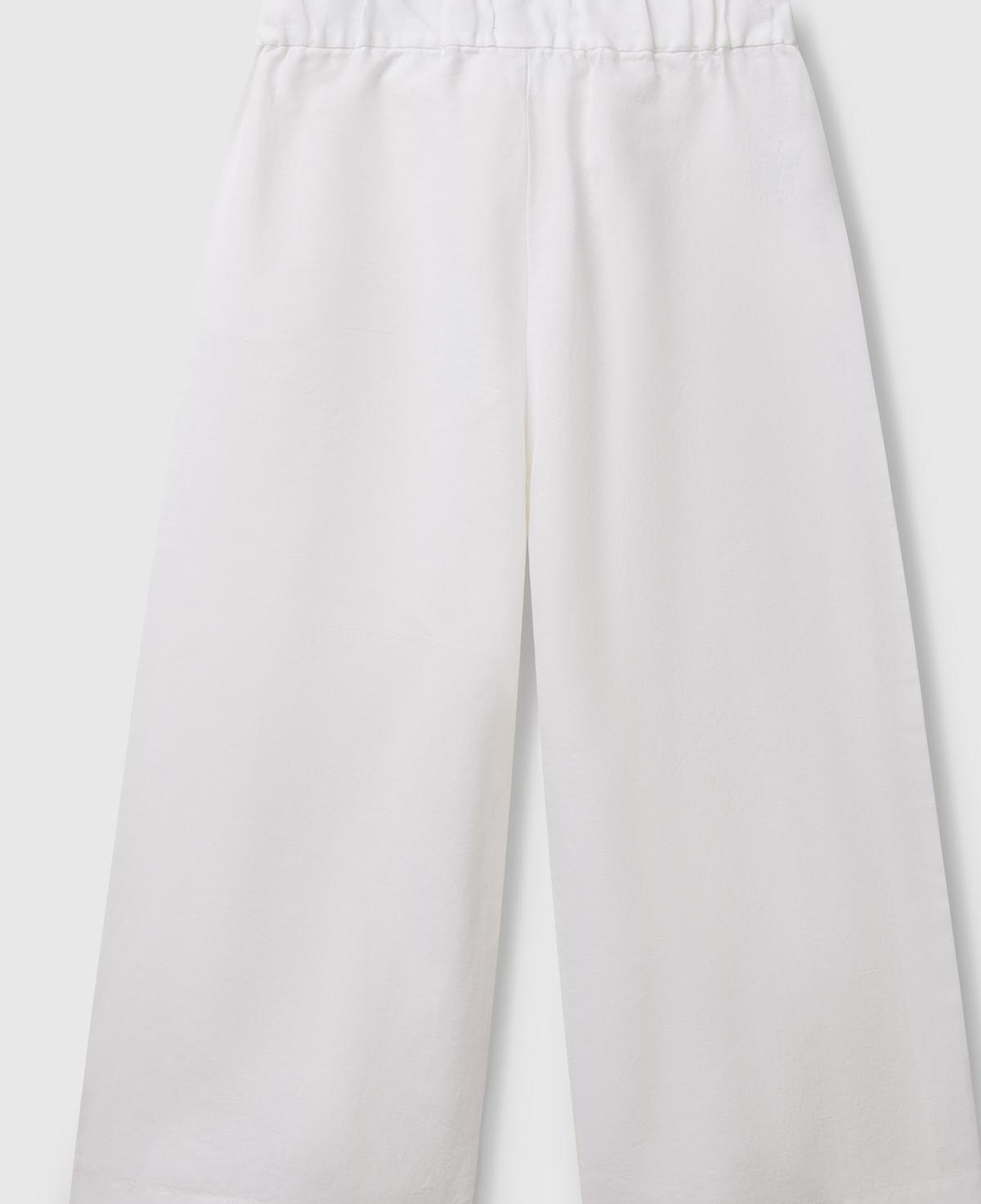 Kız Çocuk Beyaz Keten Karışımlı Beli Dikişli Kuşaklı Geniş Paça Pantolon