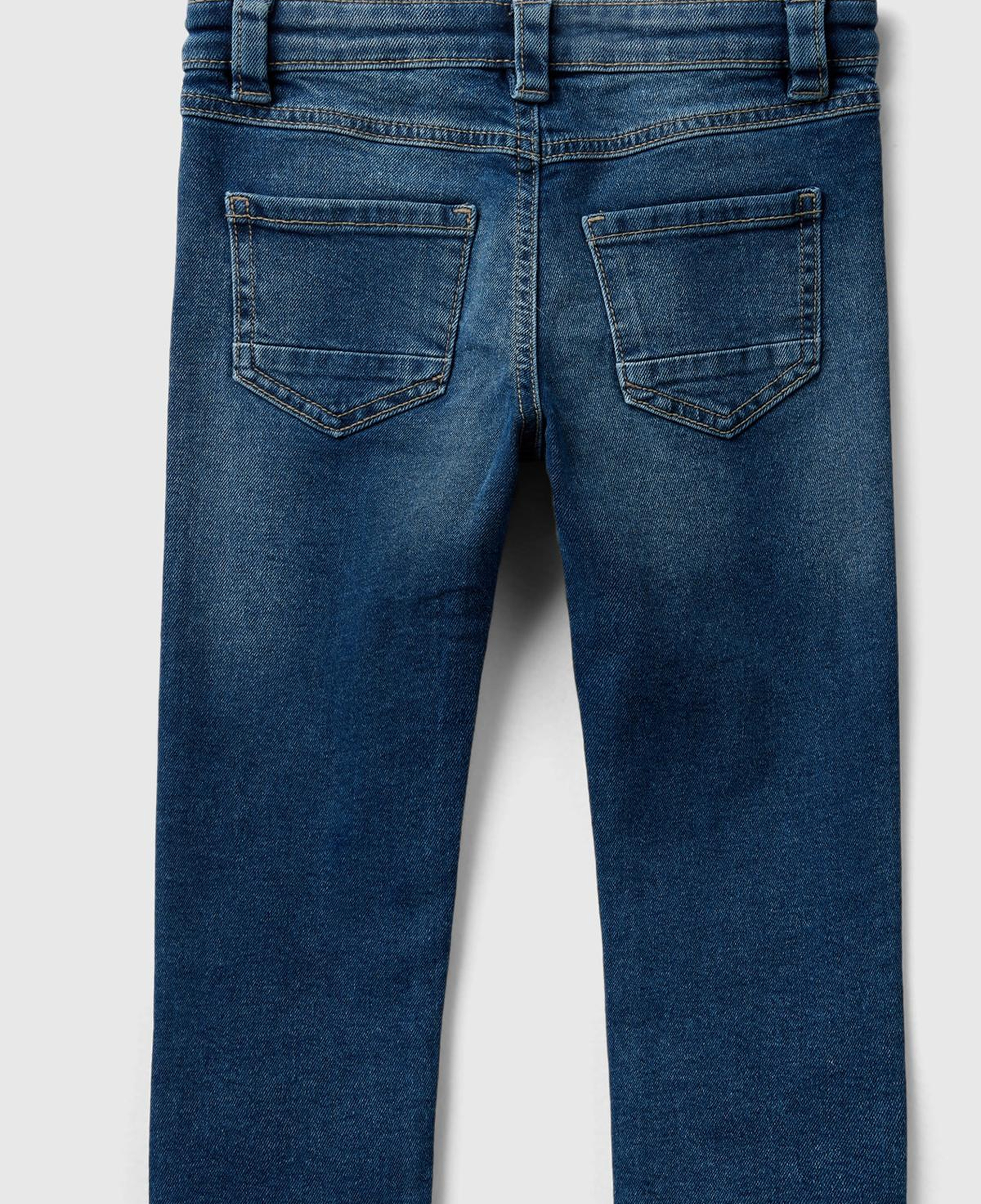 Erkek Çocuk Lacivert Önü Logo İşlemeli 5 Cepli Ağartılmış Denim Pantolon