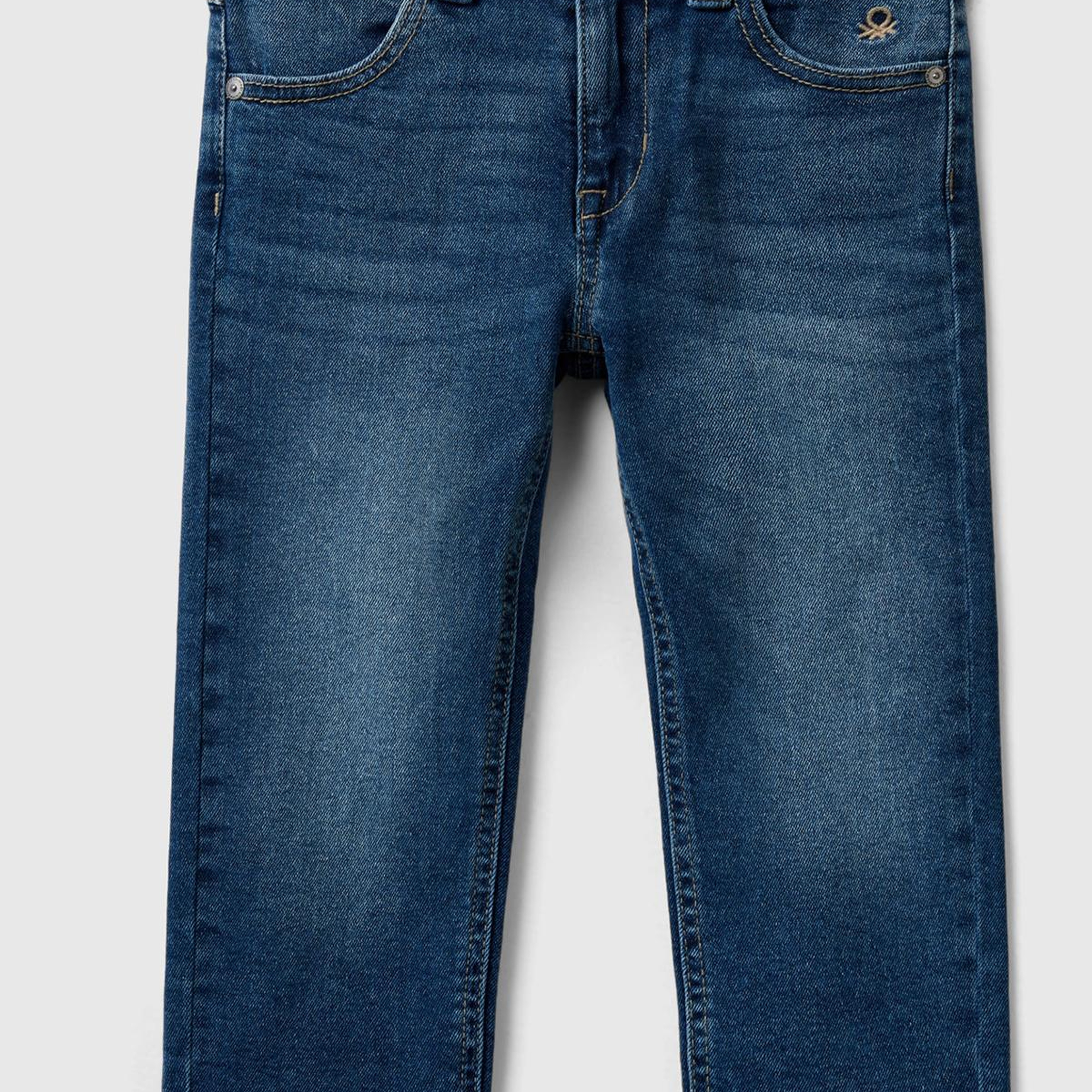 Erkek Çocuk Lacivert Önü Logo İşlemeli 5 Cepli Ağartılmış Denim Pantolon