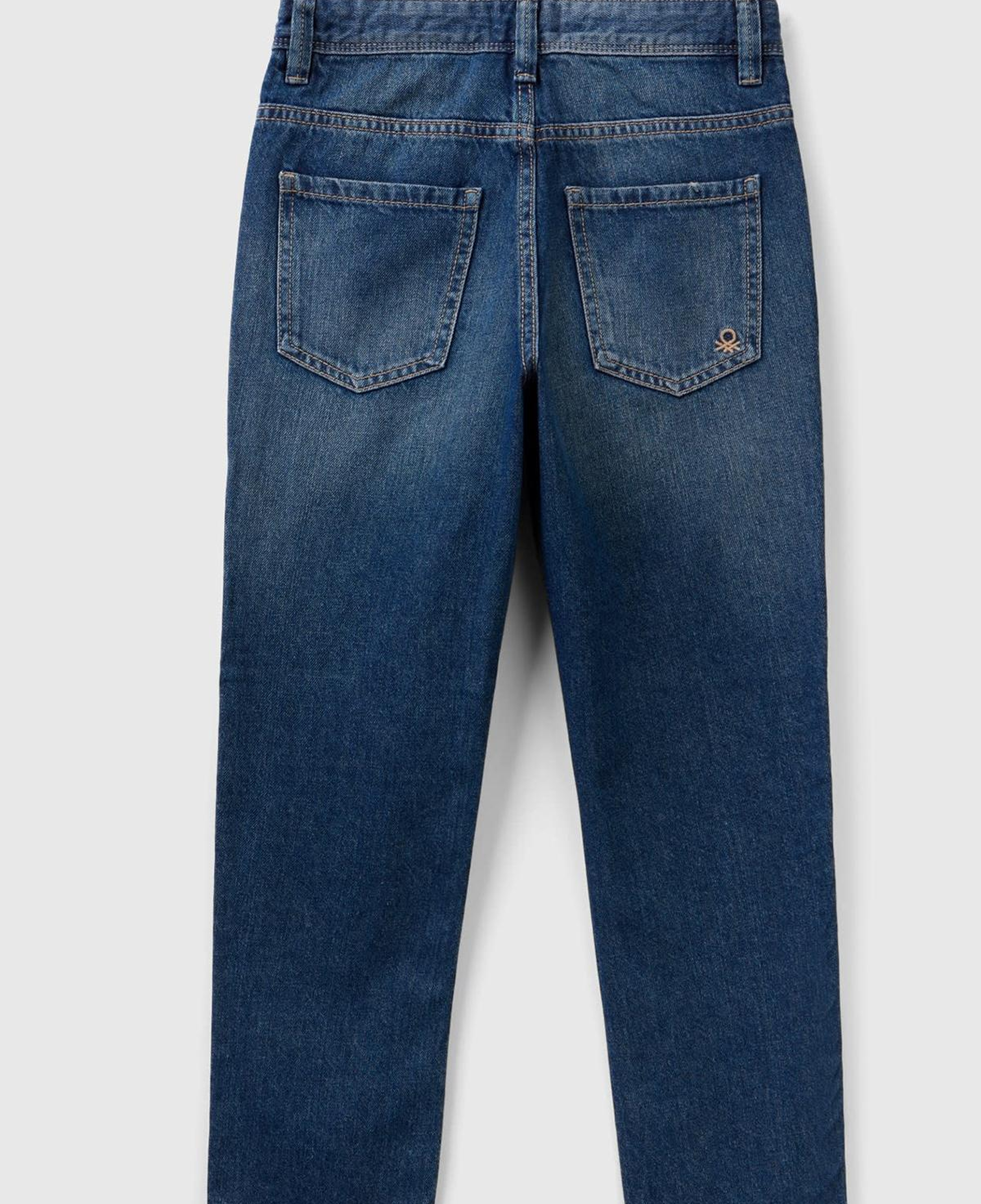 Erkek Çocuk Lacivert Arkası Logo İşlemeli 5 Cepli Düz Kesim Denim Pantolon