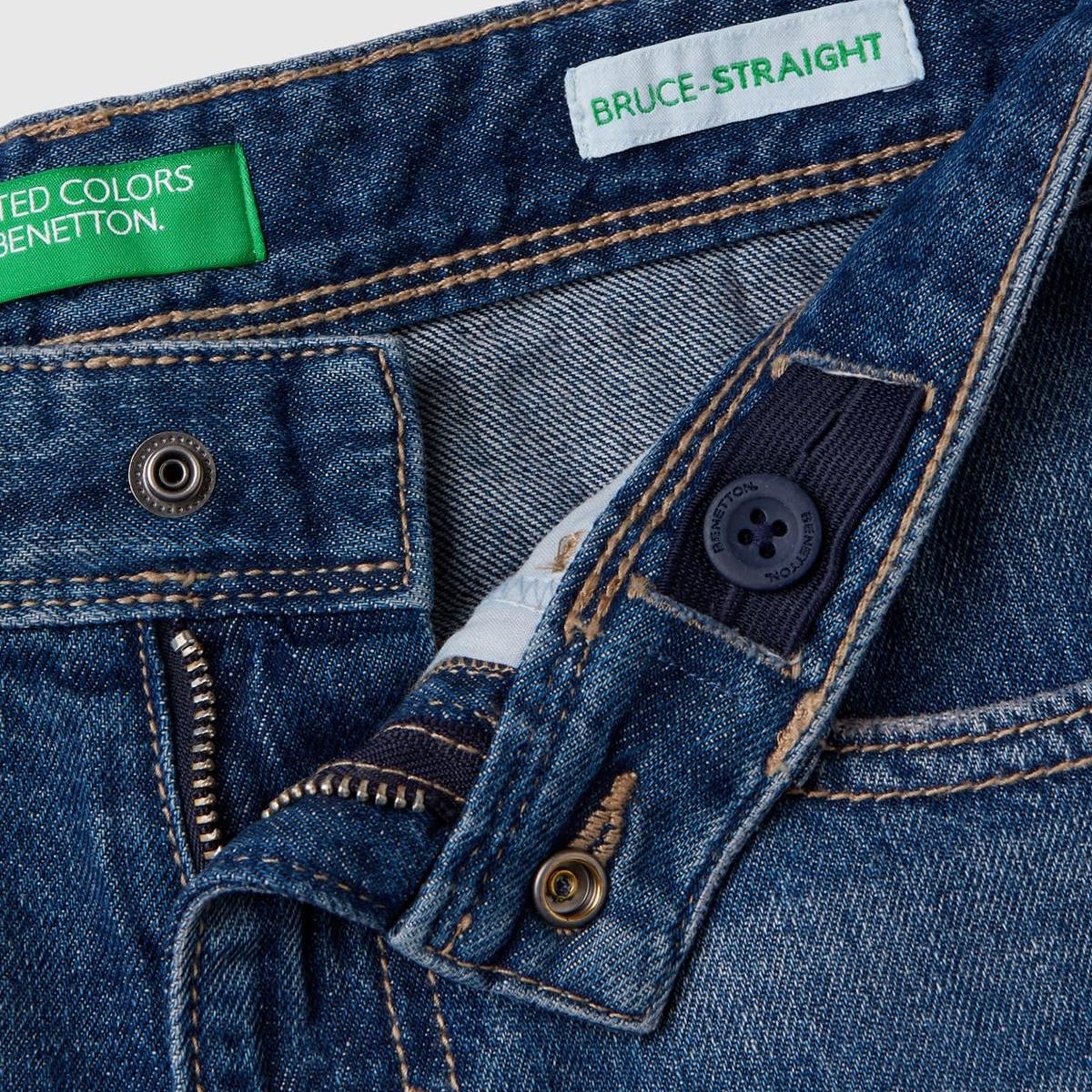 Erkek Çocuk Lacivert Arkası Logo İşlemeli 5 Cepli Düz Kesim Denim Pantolon