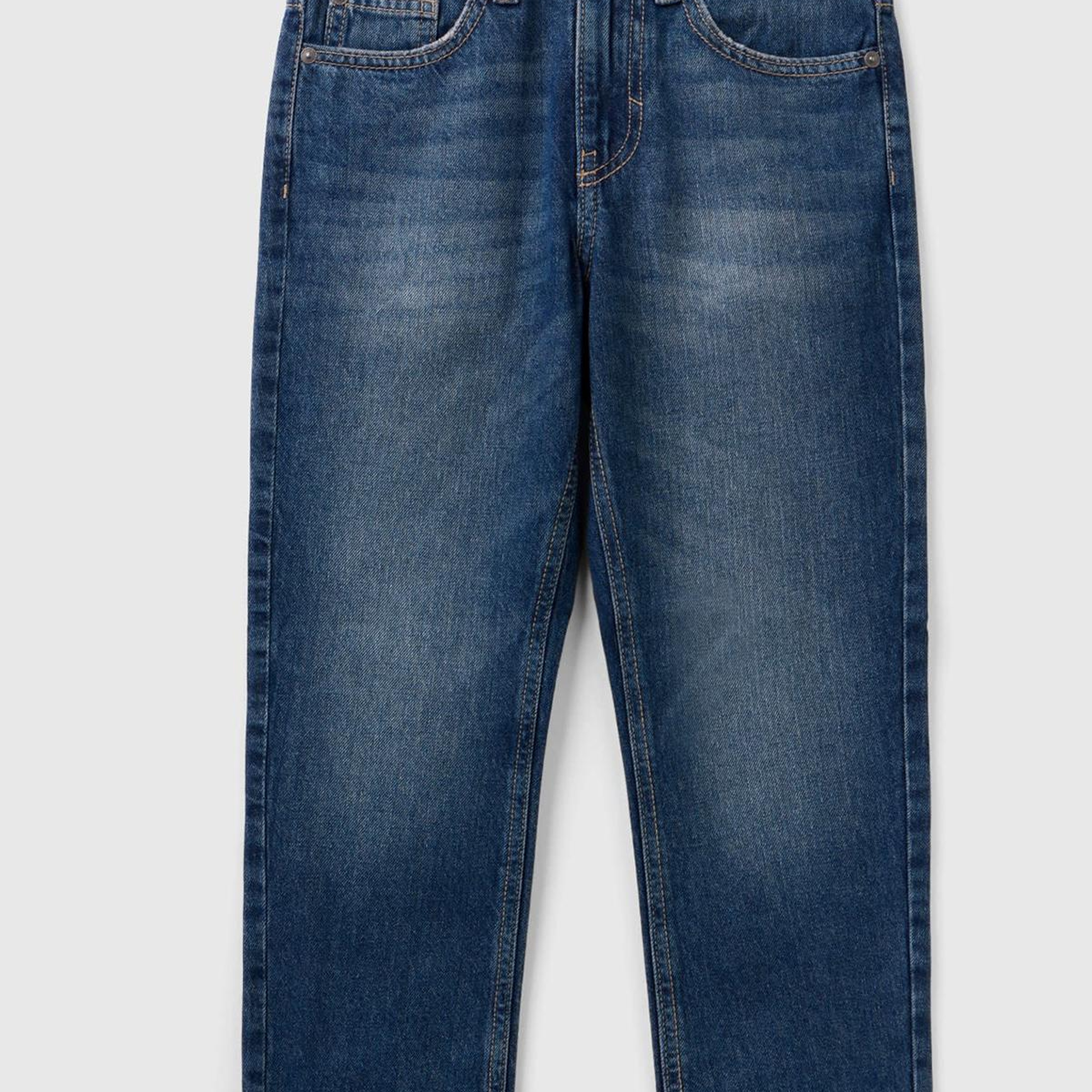 Erkek Çocuk Lacivert Arkası Logo İşlemeli 5 Cepli Düz Kesim Denim Pantolon