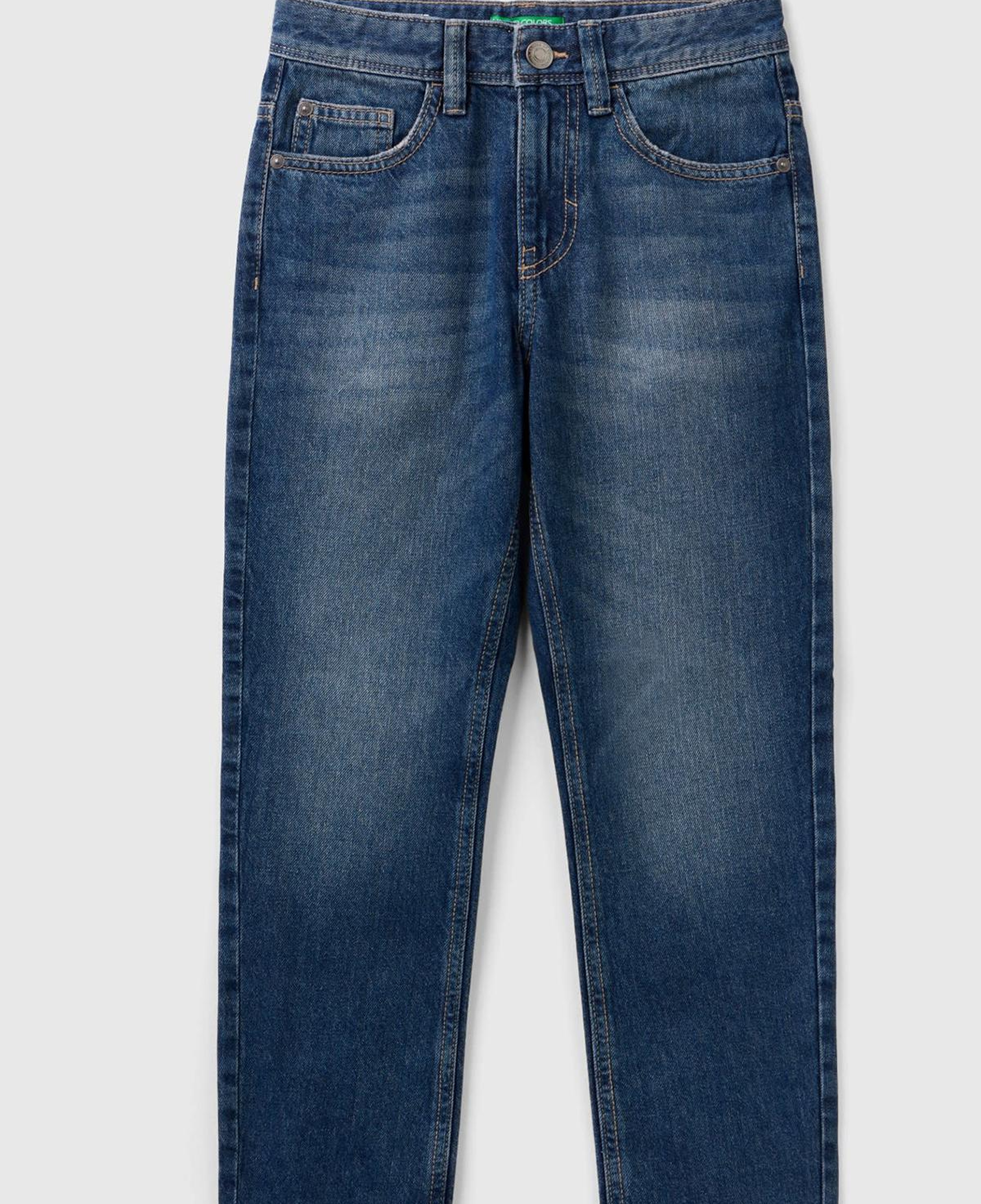 Erkek Çocuk Lacivert Arkası Logo İşlemeli 5 Cepli Düz Kesim Denim Pantolon