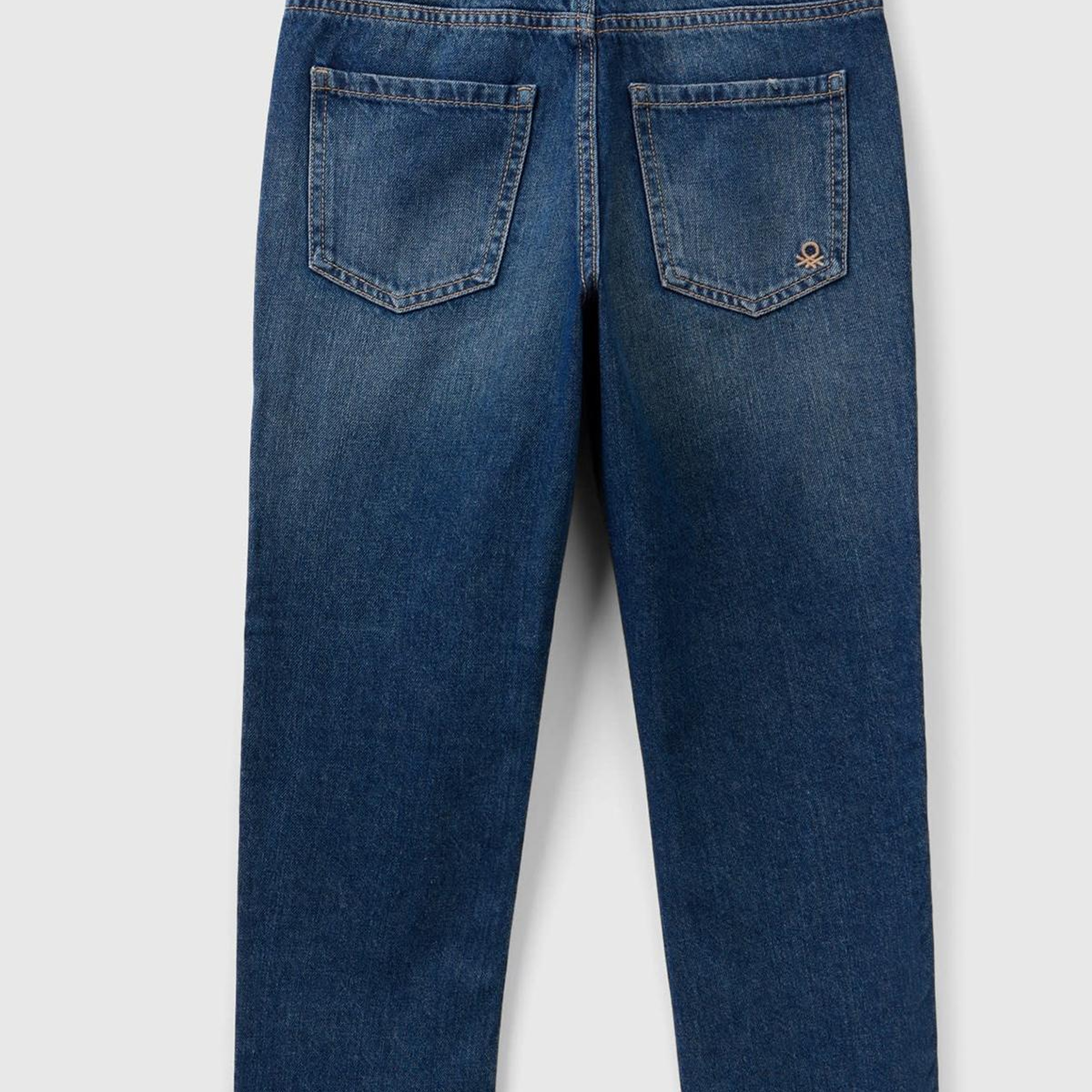 Erkek Çocuk Lacivert Arkası Logo İşlemeli 5 Cepli Düz Kesim Denim Pantolon