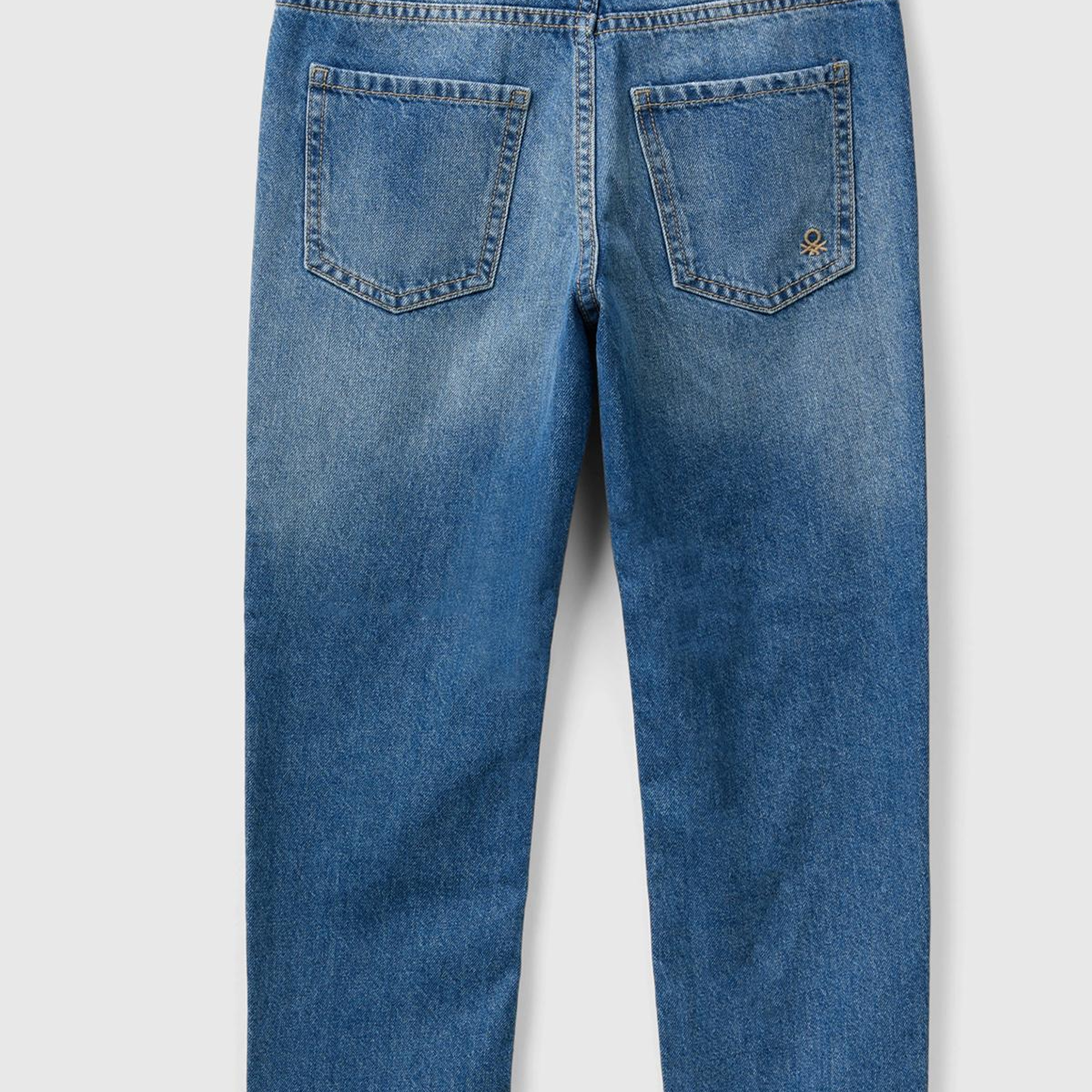 Erkek Çocuk Mavi Arkası Logo İşlemeli 5 Cepli Düz Kesim Denim Pantolon