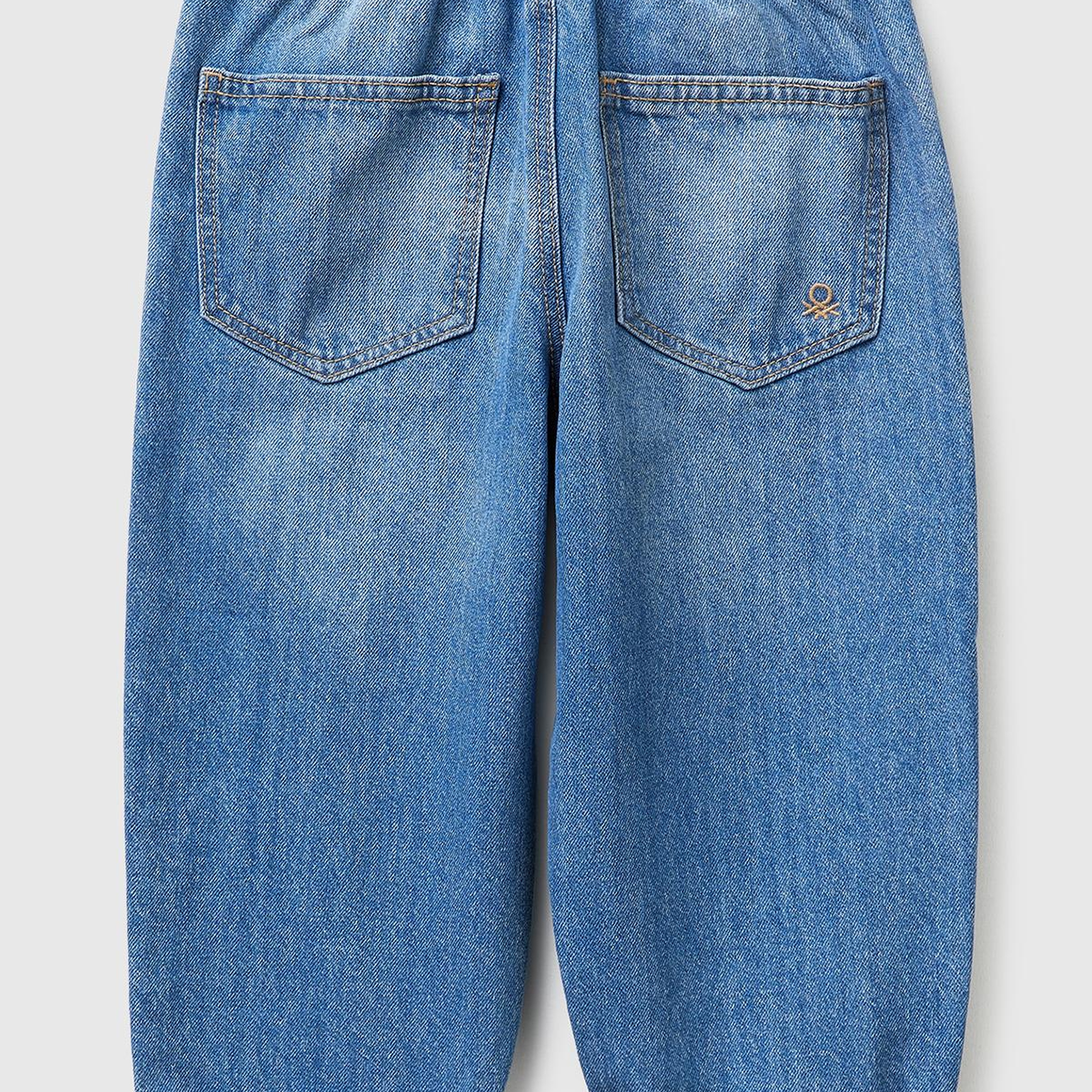 Erkek Çocuk Lacivert Beli Büzgülü İpli Paçası Kıvrık Denim Pantolon