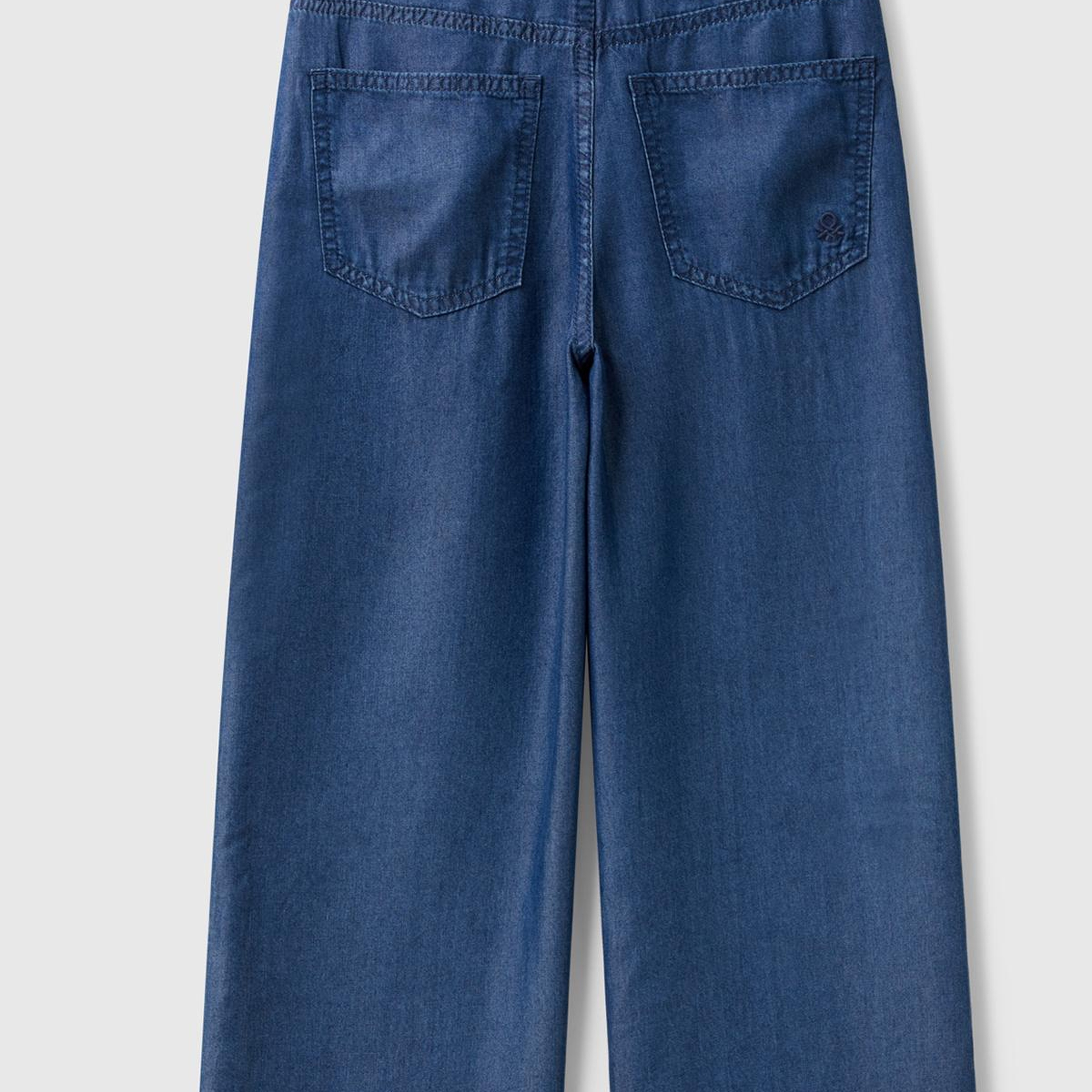 Kız Çocuk Lacivert %100 Liyosel Beli Kuşaklı Wide Fit Denim Pantolon