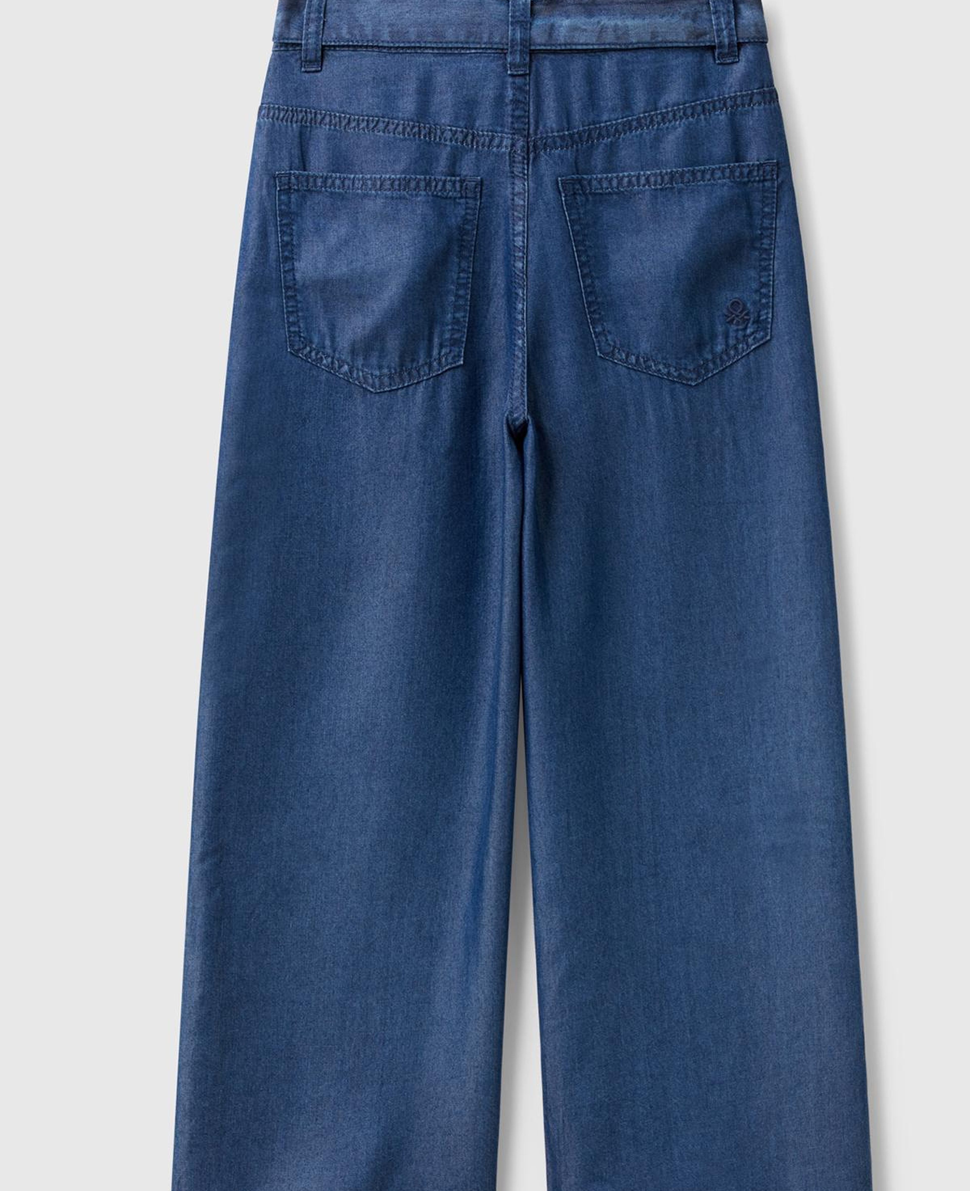 Kız Çocuk Lacivert %100 Liyosel Beli Kuşaklı Wide Fit Denim Pantolon