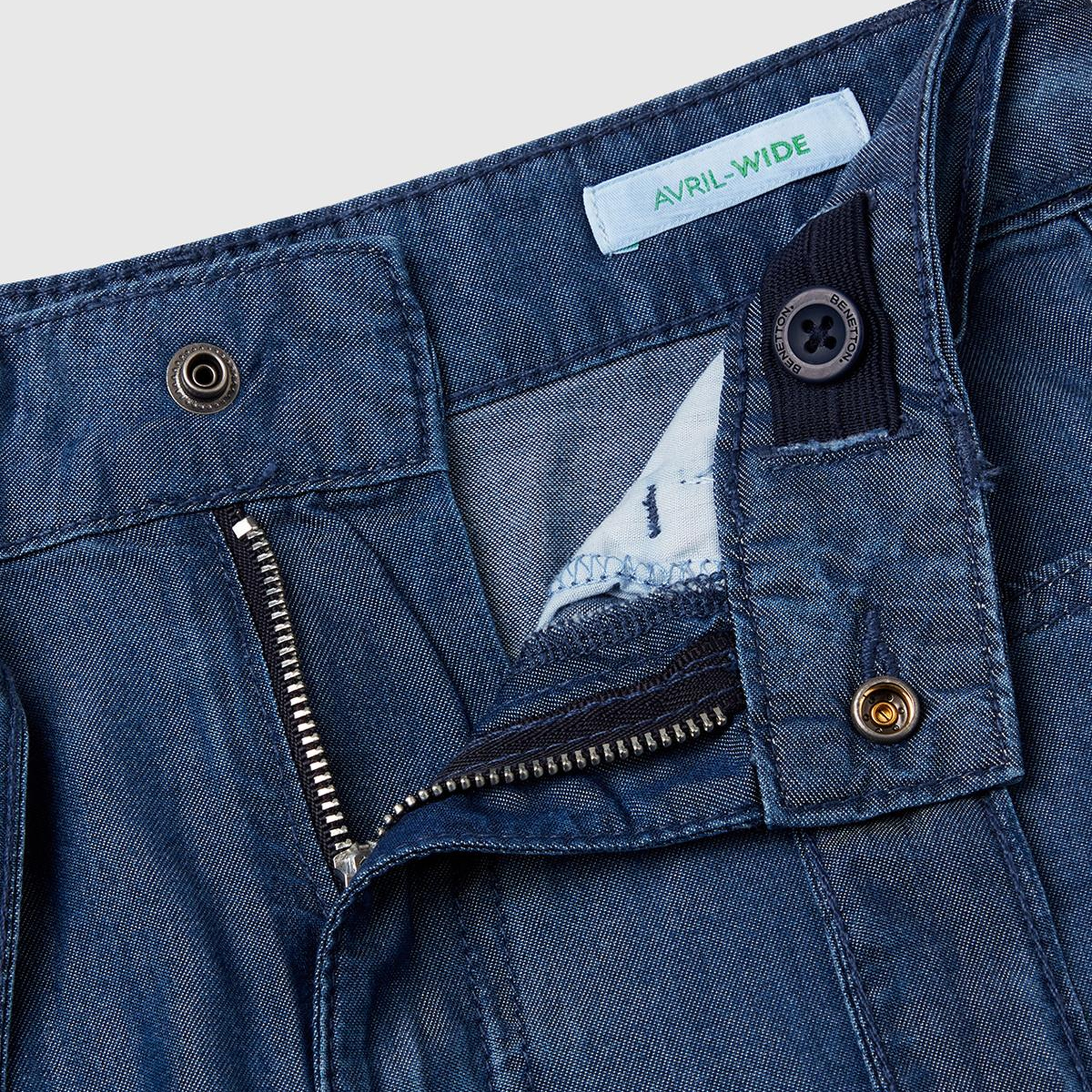 Kız Çocuk Lacivert %100 Liyosel Beli Kuşaklı Wide Fit Denim Pantolon