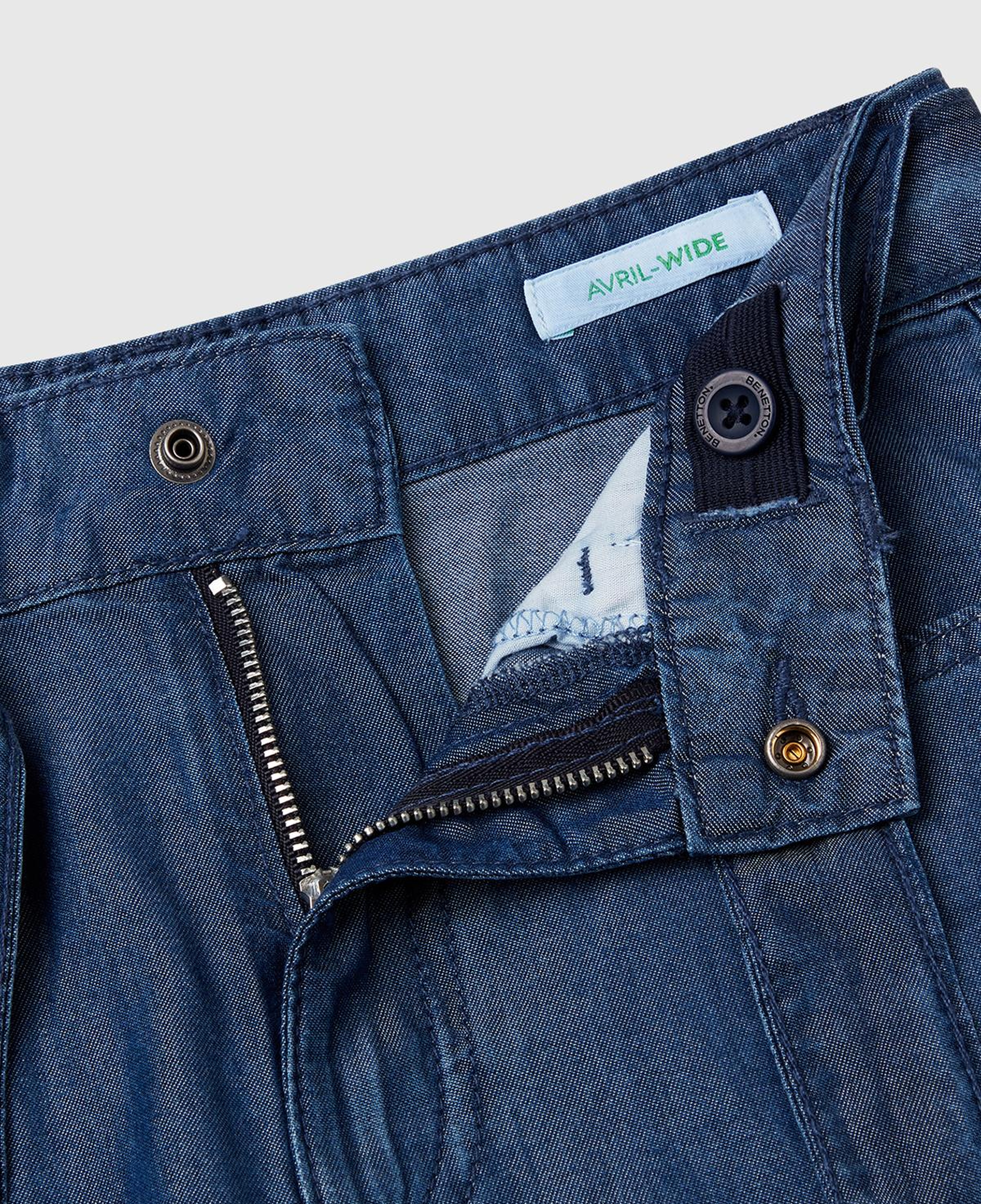 Kız Çocuk Lacivert %100 Liyosel Beli Kuşaklı Wide Fit Denim Pantolon
