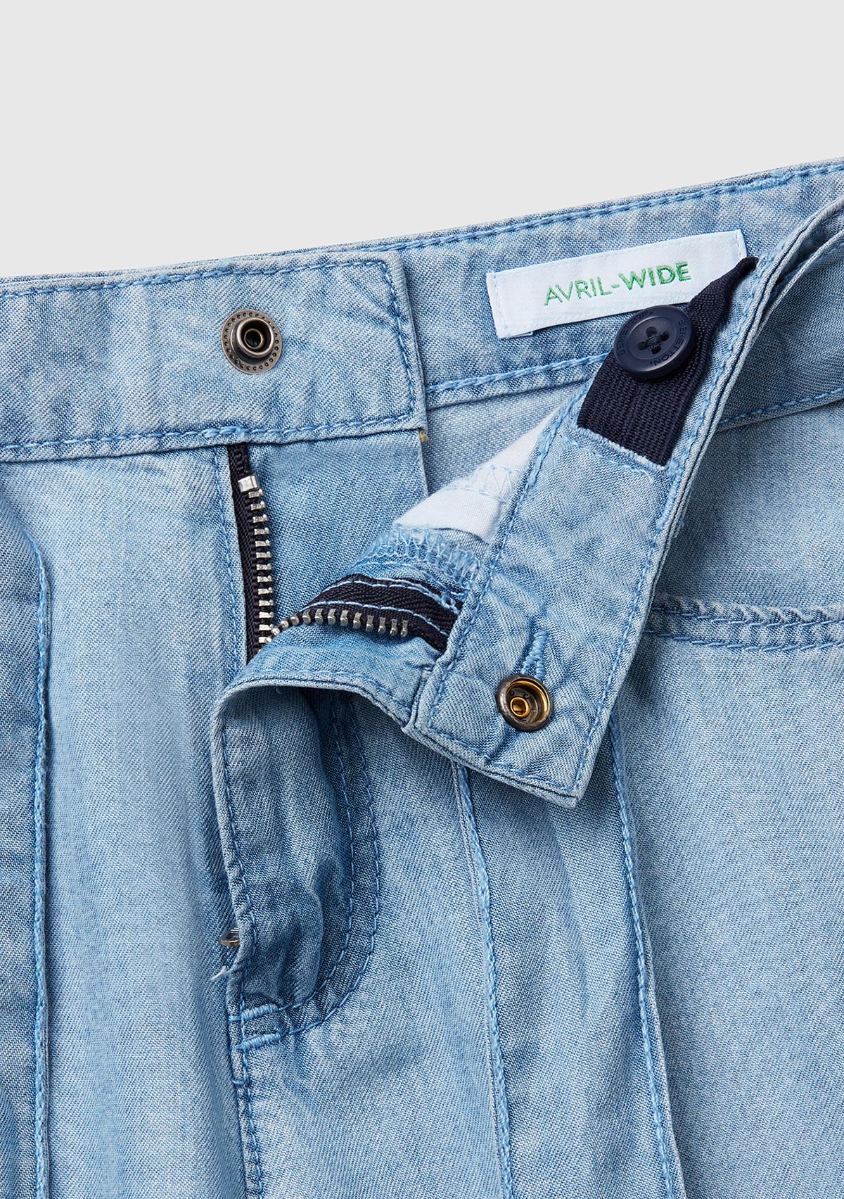Kız Çocuk Açık Mavi %100 Liyosel Taş Yıkama Kuşaklı Wide Leg Denim Pantolon