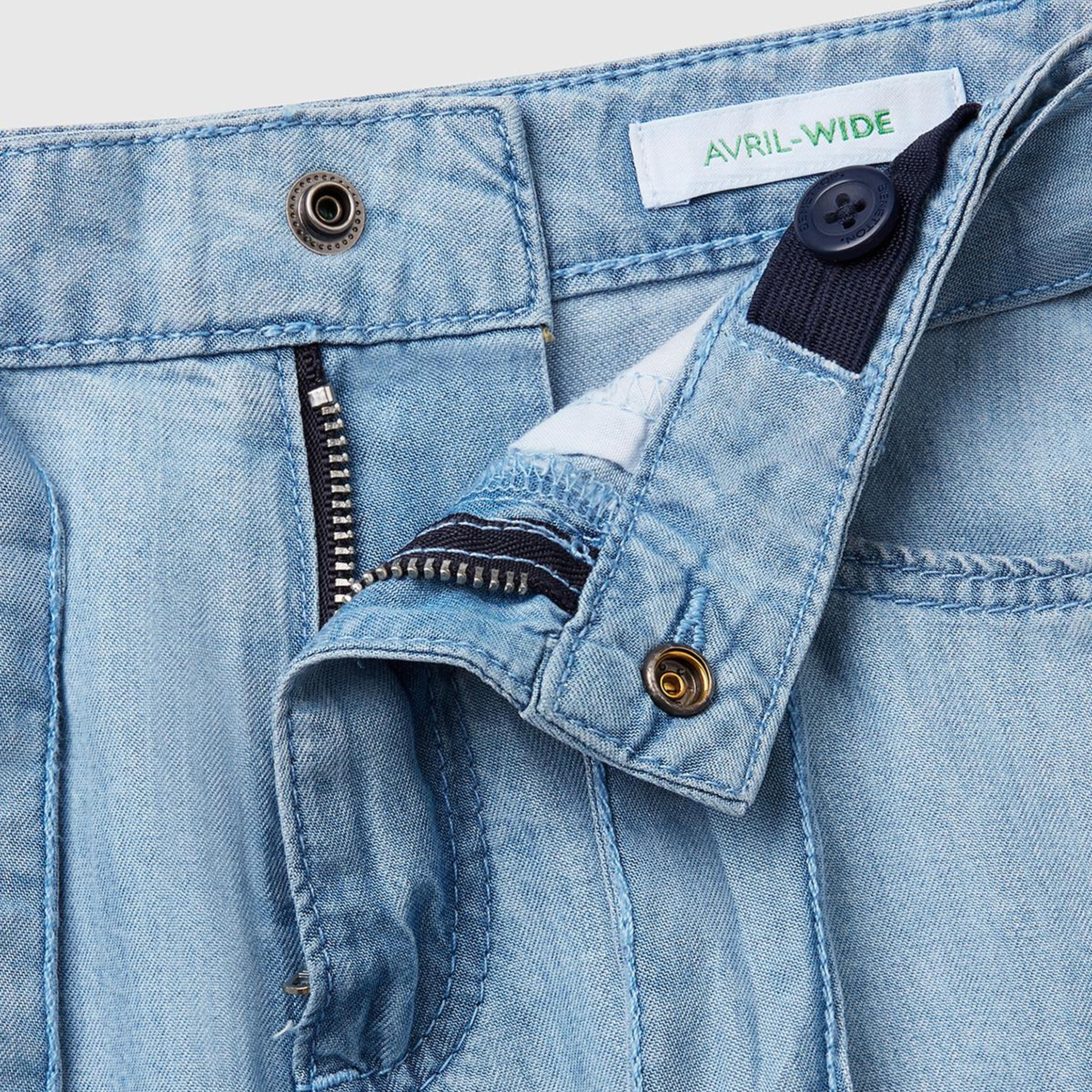 Kız Çocuk Açık Mavi %100 Liyosel Taş Yıkama Kuşaklı Wide Leg Denim Pantolon